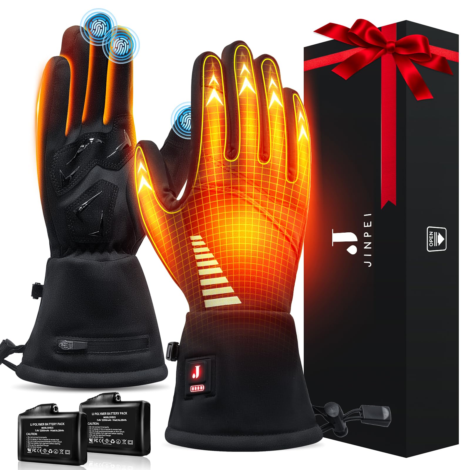 Rechargeable Heated Gloves for Men & Women - Electric Battery Heating Touchscreen Ski Gloves, Waterproof Thermal Hand Warmers for Cycling, Hiking, Hunting, Snowboarding & Motorcycling - Perfect for Winter Sports & Outdoor Adventures