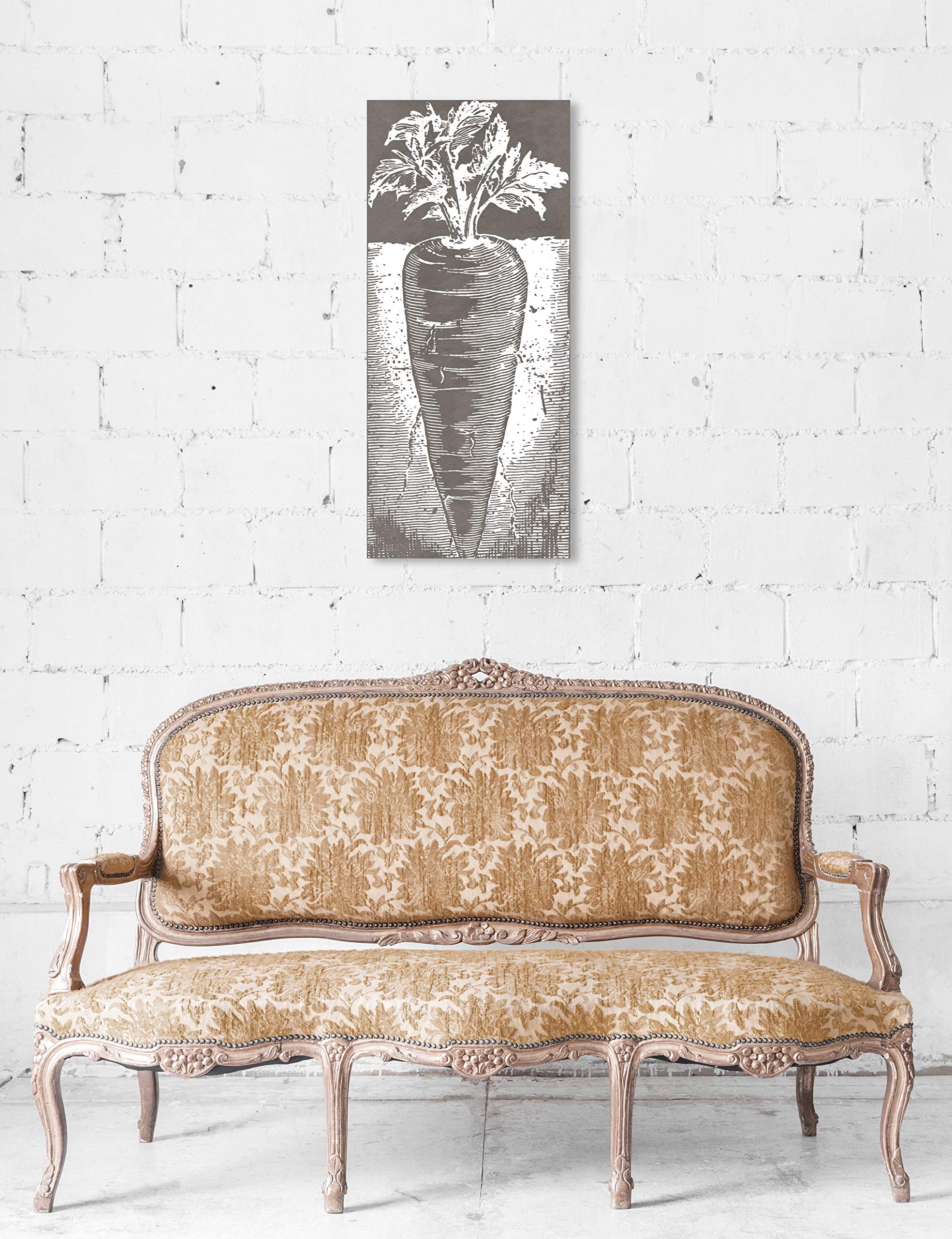 Oliver Gal Artist Co. 'Carrot Woodblock' Kitchen Wall Art - 16x36 Inch Gray & White Canvas Print for Home Decor | Perfect for Farmhouse, Modern & Rustic Kitchens