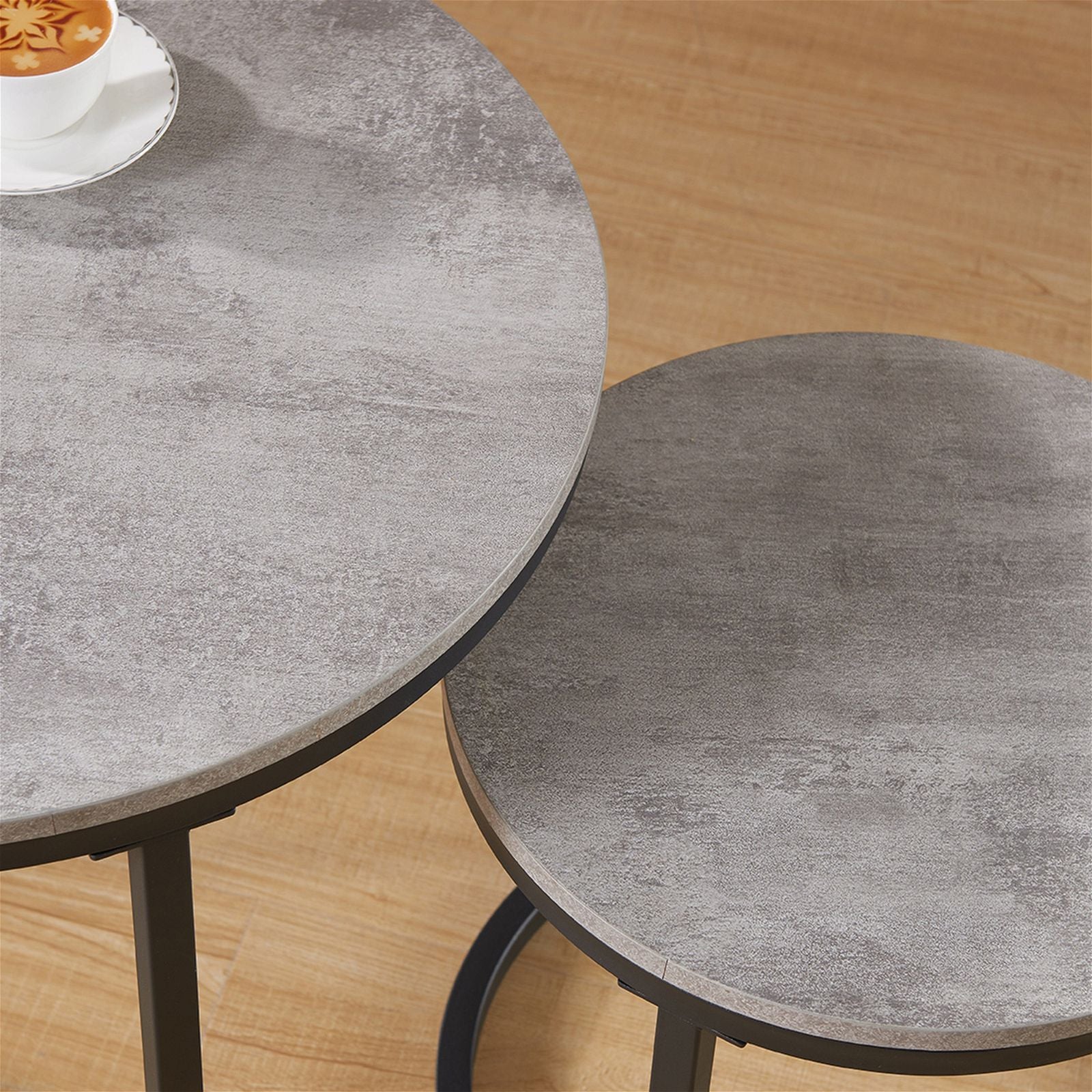 Censi ECHO 600 Nested Coffee Table Set - Modern Cement Finish Side & End Tables for Living Room, Lounge, Office - Space-Saving Nesting Design
