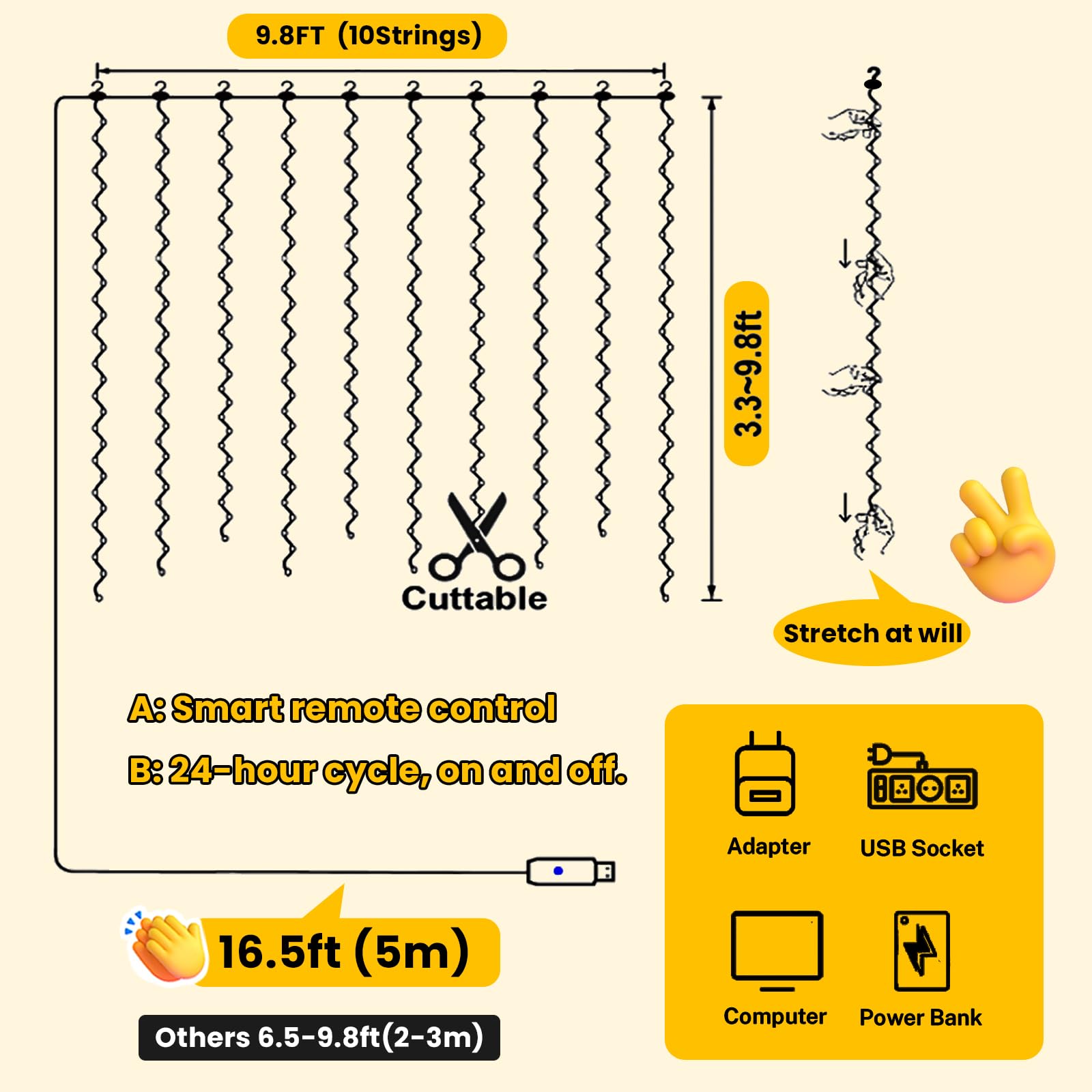 300 LED Fairy String Lights - 9.8x9.8ft Warm White USB Plug with Remote (8 Lighting Modes) for Christmas, Bedroom, Wedding, Party - Indoor & Outdoor Decoration - Perfect for Home Decor, Garden, Patio, and Holiday Celebrations