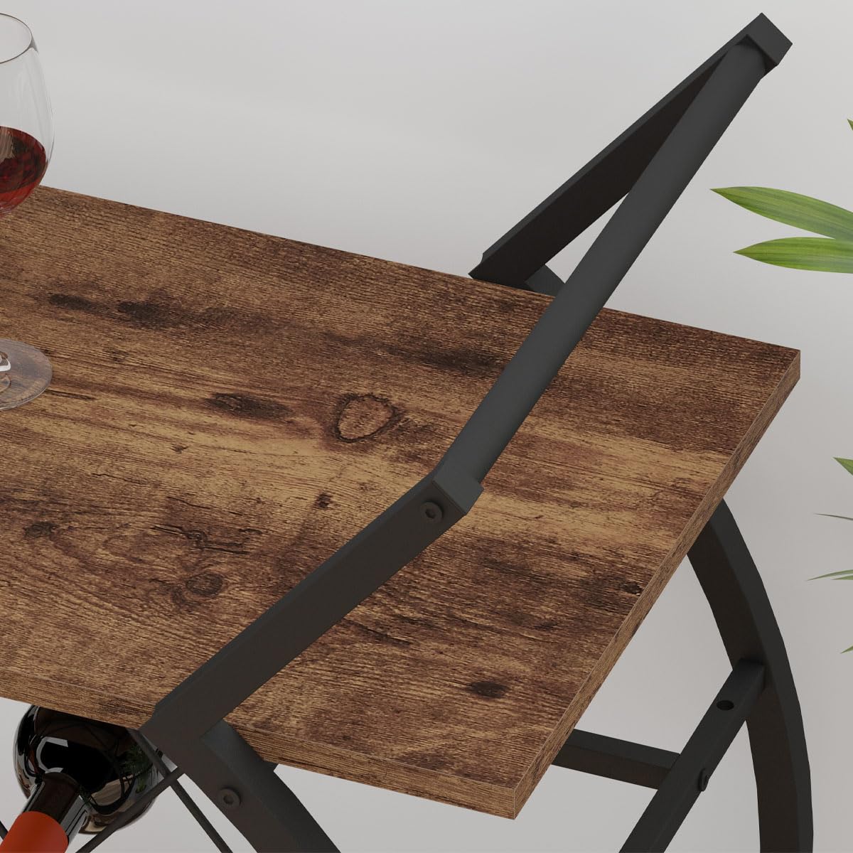 LVB Industrial Kitchen Bar Cart with Wheels - Farmhouse Style Wood & Metal Rolling Beverage Serving Cart with Storage Shelf - Rustic Brown Drink Cart for Home, Living Room, Dining Room - Perfect for Wine Storage, Cocktail Parties & Microwave Placement