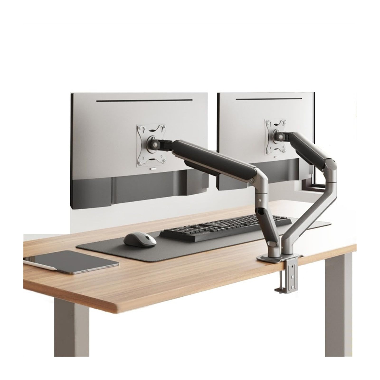 Dual Monitor Stand for 17-32 Inch Screens - Adjustable Height VESA 75x100mm Mount - Heavy Duty Desk Mount Holds 19.8lbs Per Arm - Perfect for Home Office, Gaming Setup & Workstation Ergonomics