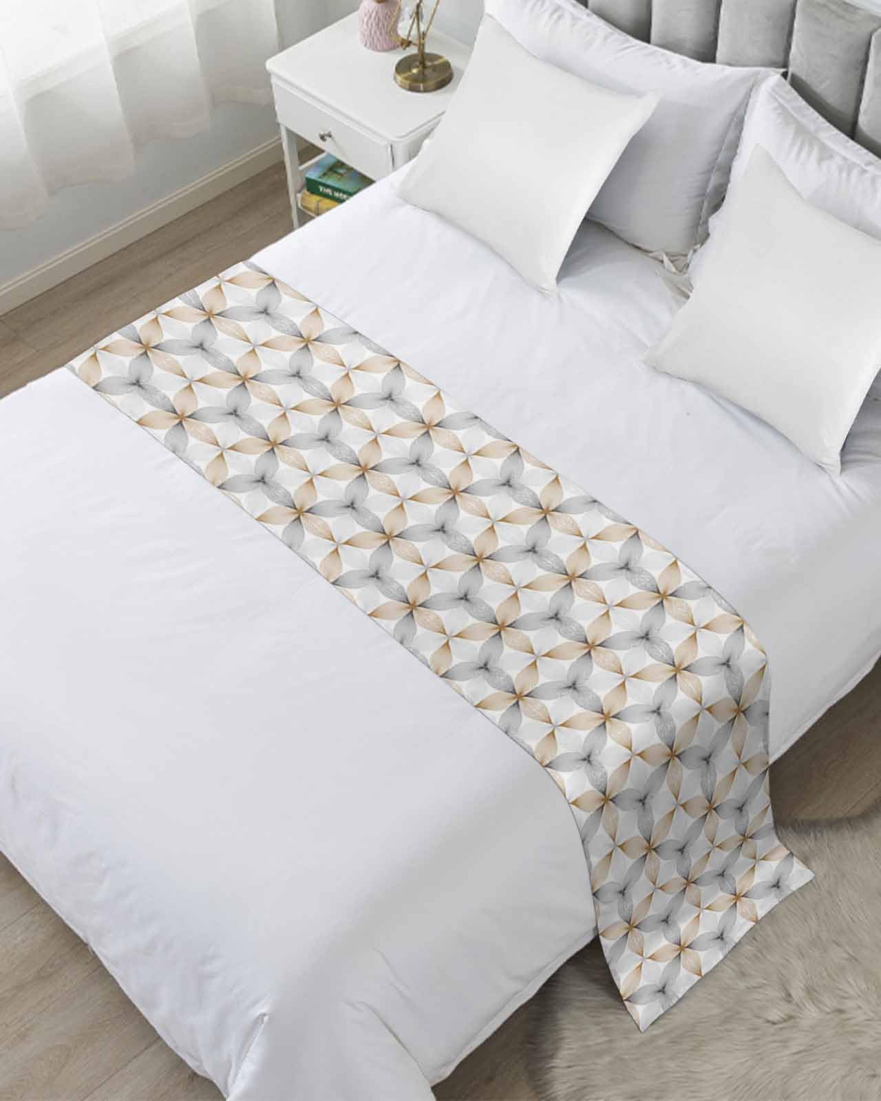 Luxury Brown Bed Runner Scarf King Size - Soft Bed Throw for Twin, Full, Queen & King Beds - Elegant Hotel & Wedding Bedroom Decoration - Abstract Geometric Grey White Design 94