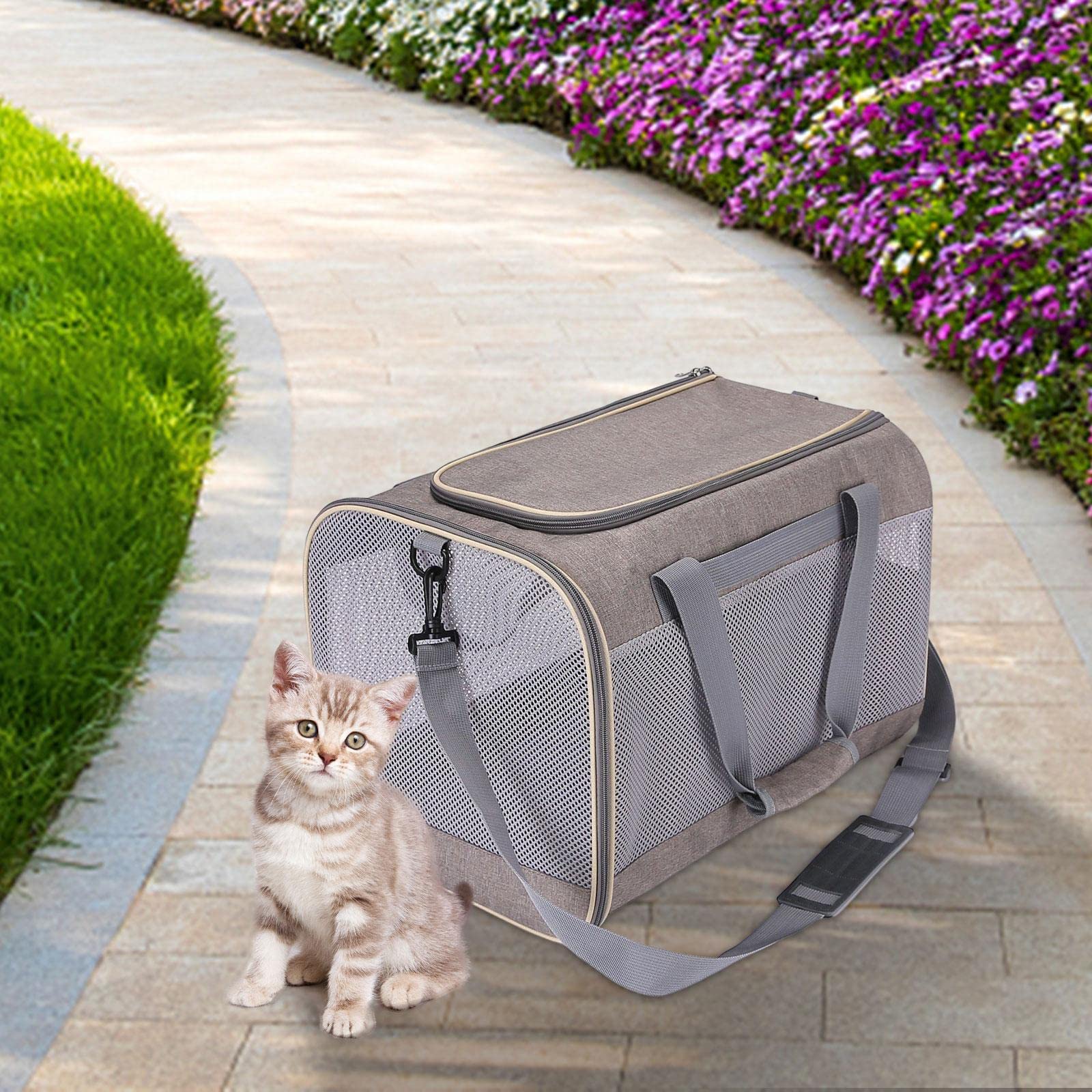 Enakshi Cat Carrier Bag with Shoulder Strap - Lightweight Pet Carrier for Small Dogs & Kittens | Portable Travel Carrier Purse in Khaki | Perfect for Vet Visits, Air Travel & Outdoor Adventures