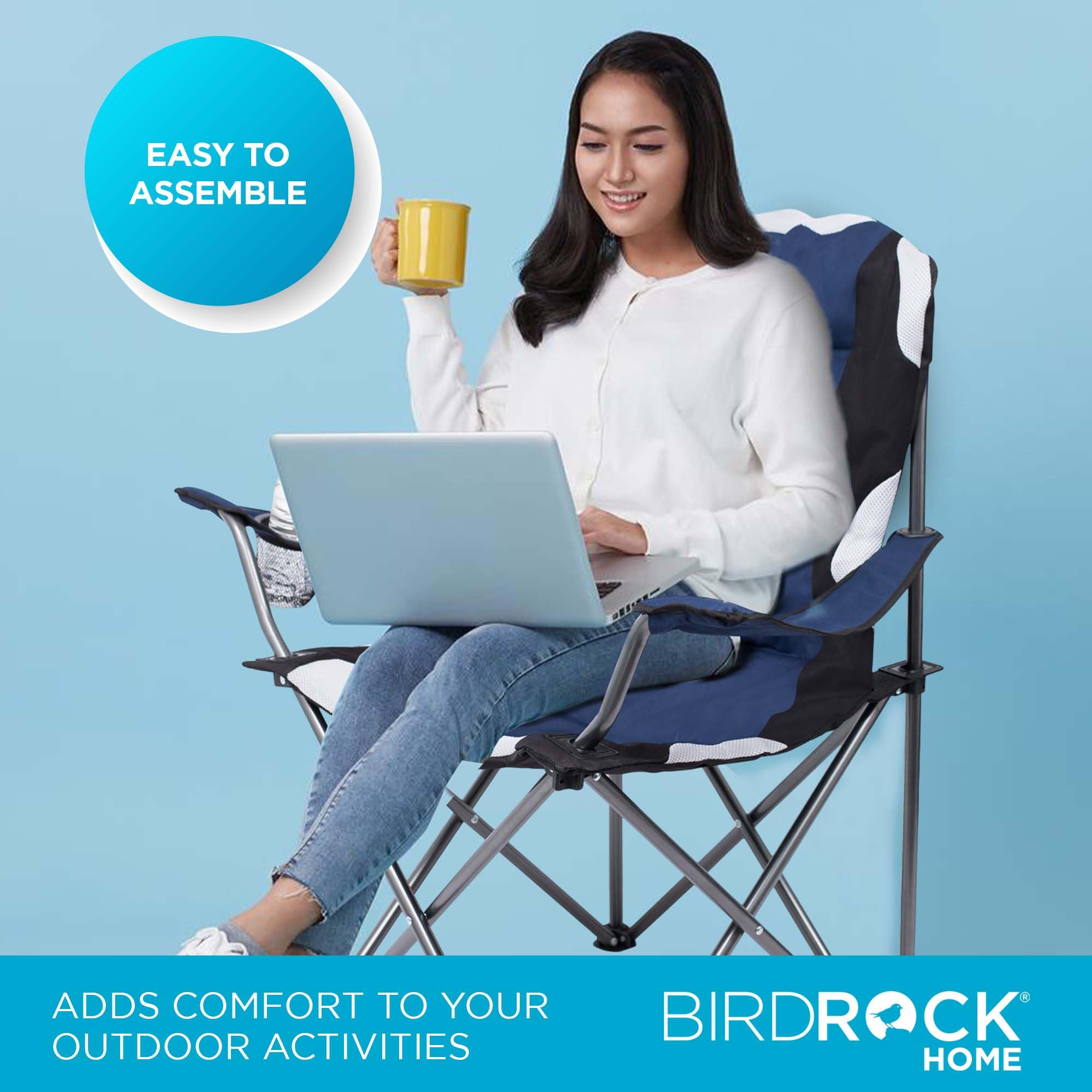 Premium Padded Camping Folding Chair with Cup Holder - Ultra Comfortable Portable Outdoor Chair for Beach, Park, Sports & Picnics - Includes Carry Bag - Navy Blue (1-Pack) - Perfect for Camping, Tailgating, Backyard Relaxation & Outdoor Events