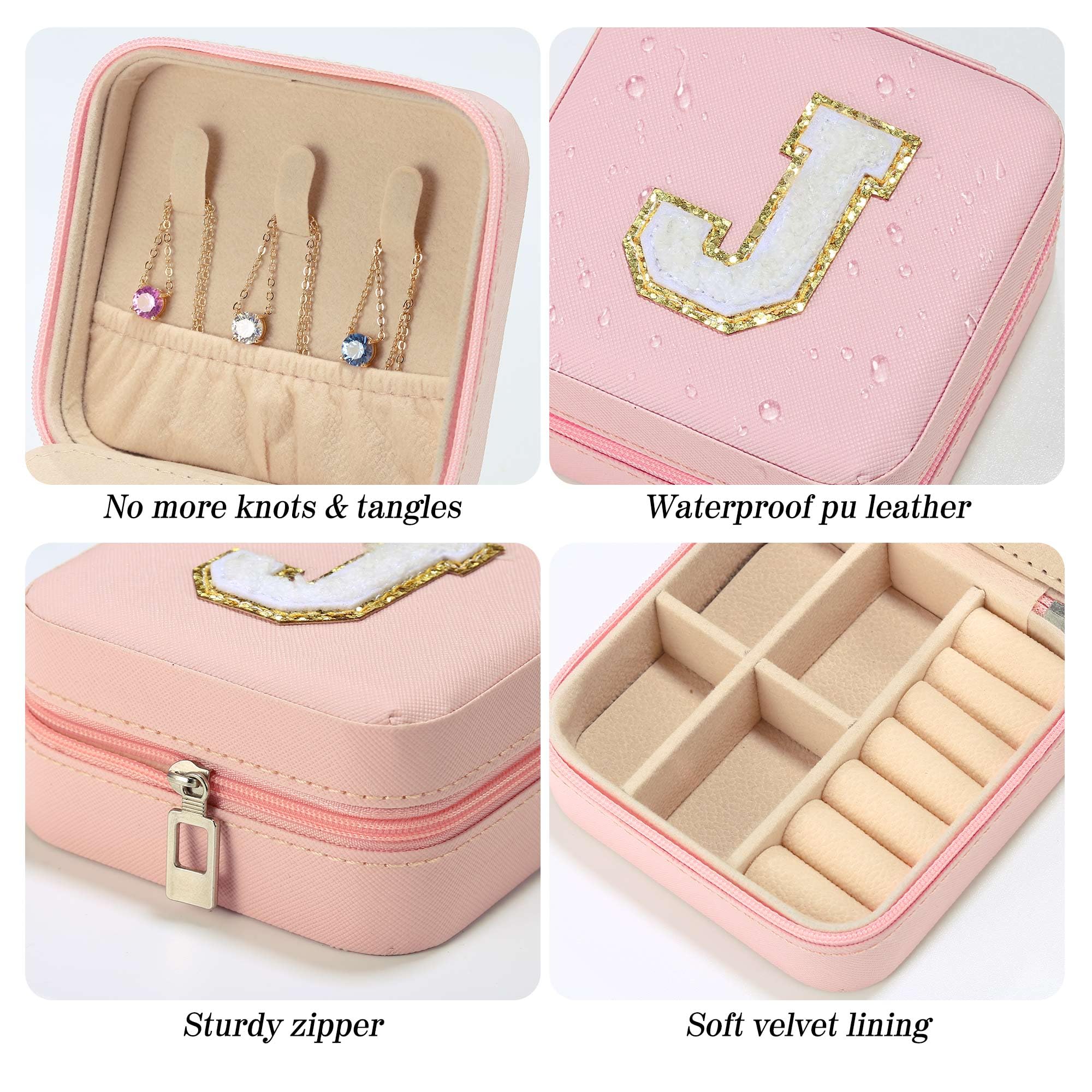 Parima Travel Jewelry Organizer for Women - Pink Letter V | Compact Jewelry Case for Necklaces, Earrings & Rings | Perfect Travel Accessories & Gifts for Women | Great for Vacations, Business Trips & Daily Use
