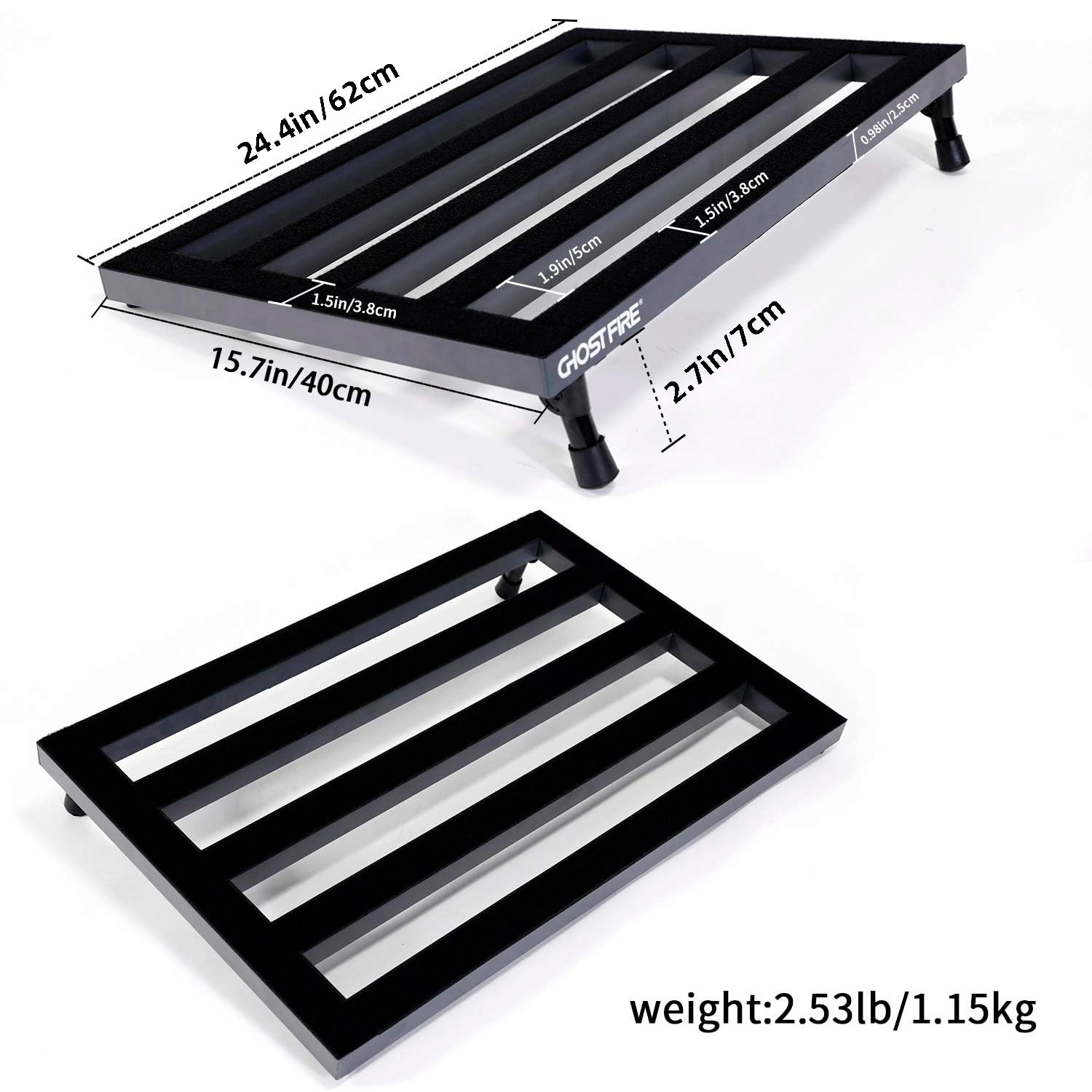 Ghost Fire SPL-06 Aluminum Alloy Guitar Pedal Board - Ultra Lightweight 24.4x15.7 Inch Effects Pedalboard with Carry Bag | Perfect for Live Performances, Studio Recording & Traveling Musicians