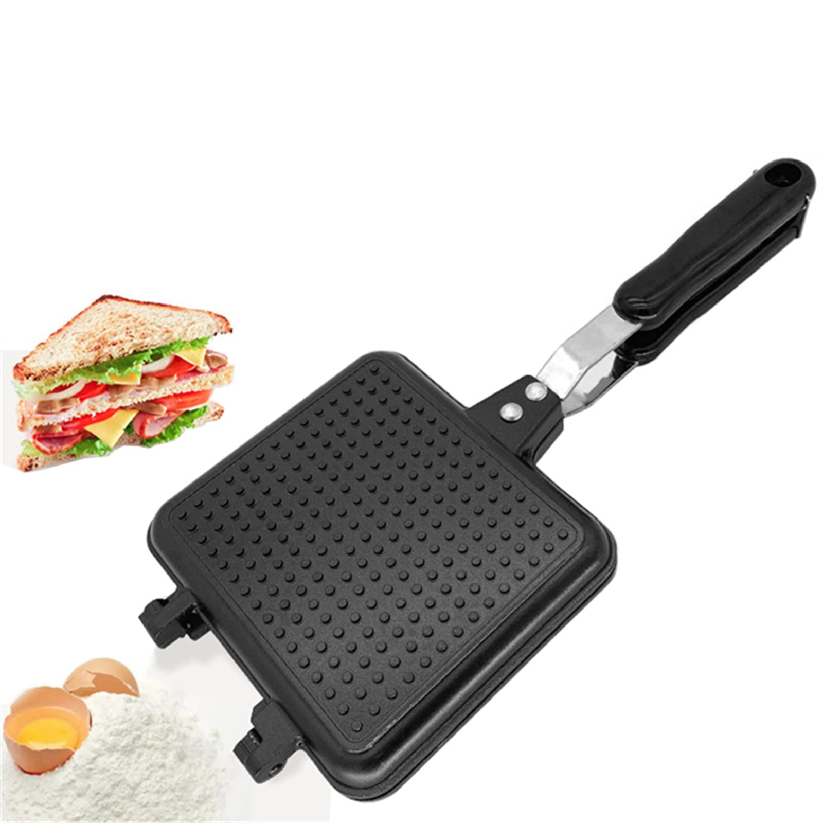 Double-Sided Sandwich Toaster & Waffle Maker - Non-Stick Griddle Pan for Pancakes, Snacks & Breakfast (Black, 35x15x3cm) - Perfect for Home Kitchen, Camping & Quick Meals