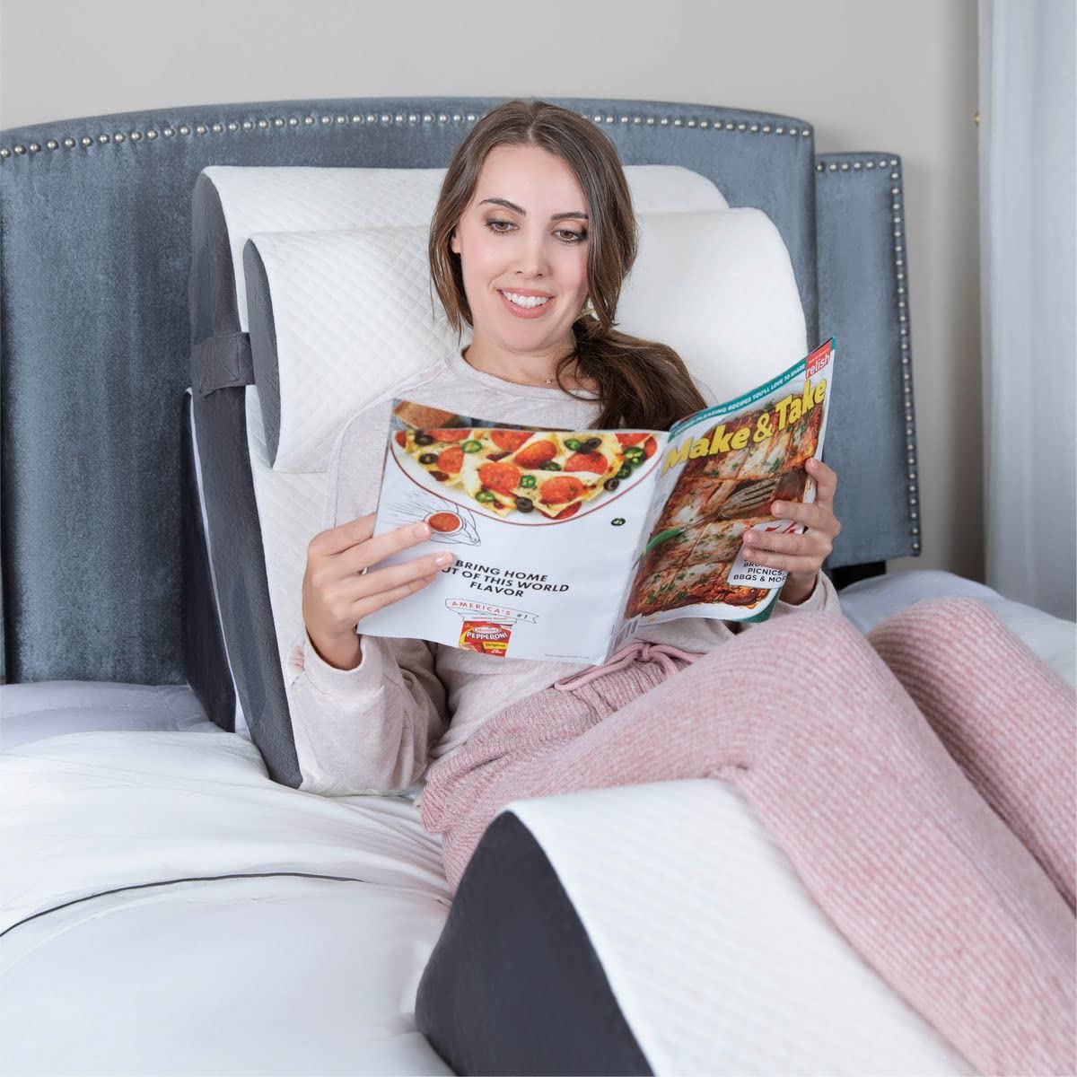 **Kӧlbs Bed Wedge Pillow Set – Chic Jacquard Cover for Sleeping, Acid Reflux & Heartburn Relief – 4-Piece Orthopedic Support (Ideal for Back Pain, GERD & Post-Surgery Recovery)**