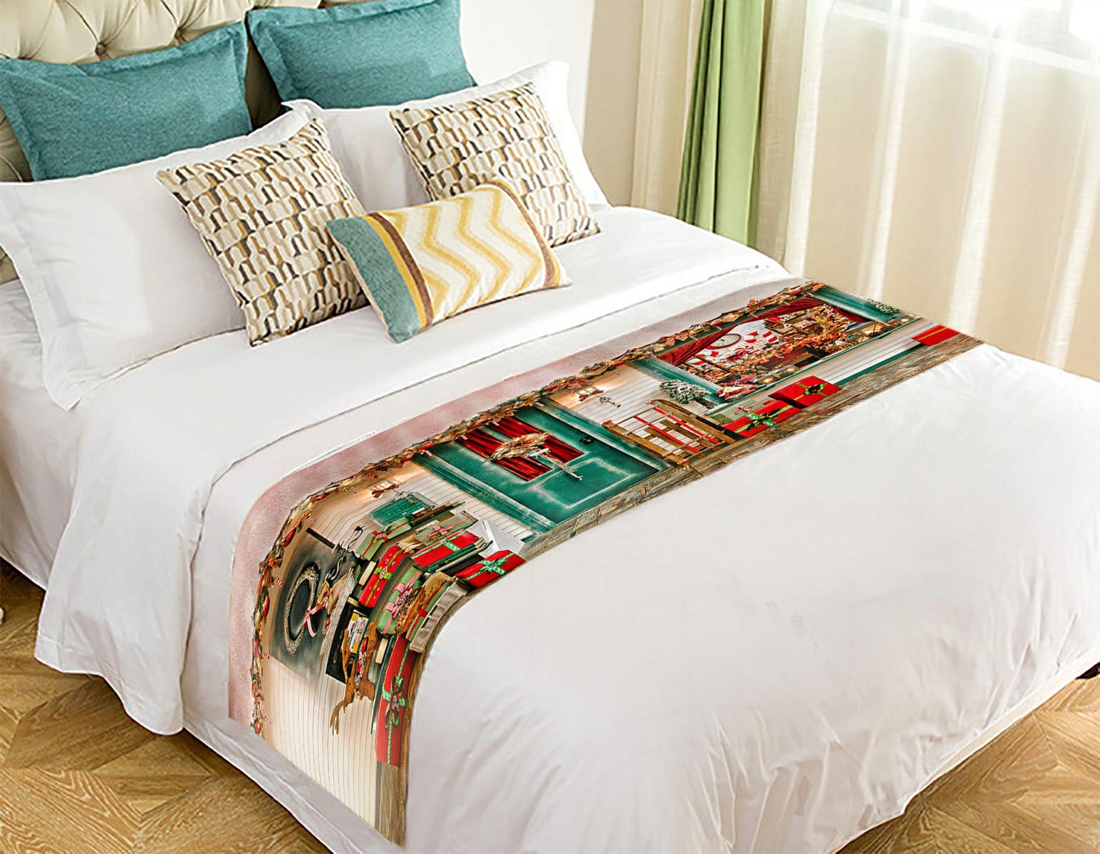 ECZJNT Christmas Street Decorations - 20x95 Inch Holiday Bed Runner Scarf for Festive Bedroom Decor | Perfect for Christmas Home Styling, Winter Bedding Accent & Seasonal Table Cover