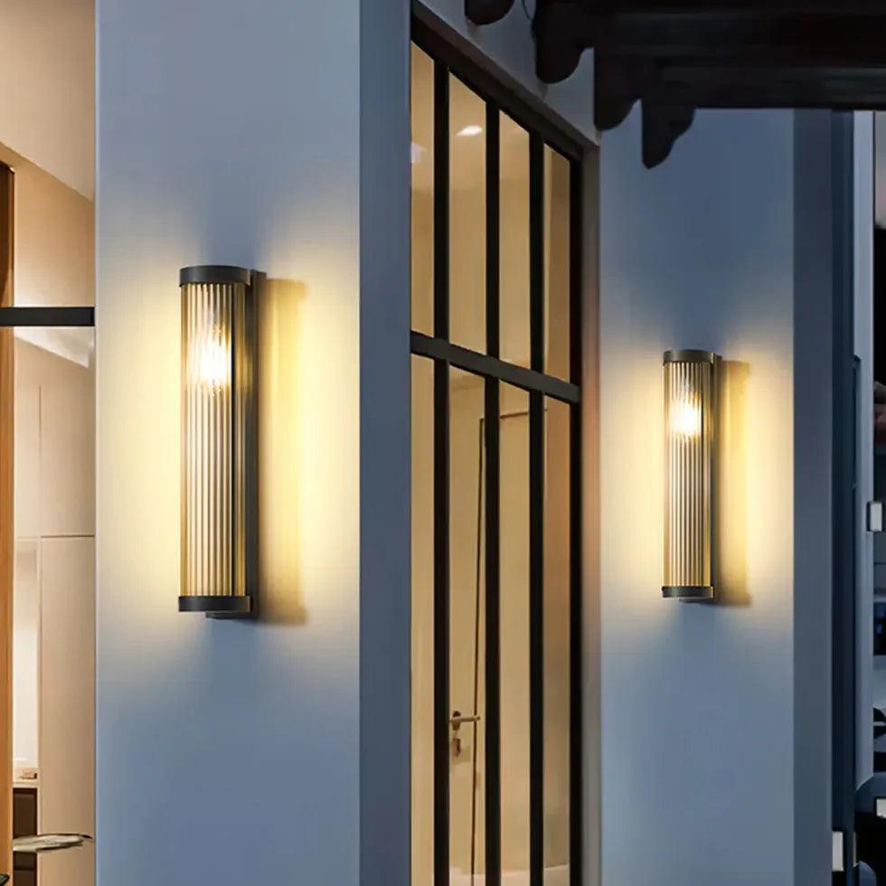 Modern Striped Glass Outdoor Wall Sconce Lights - Waterproof Column Lighting for Porch, Patio, Garden & Exterior Home Decor