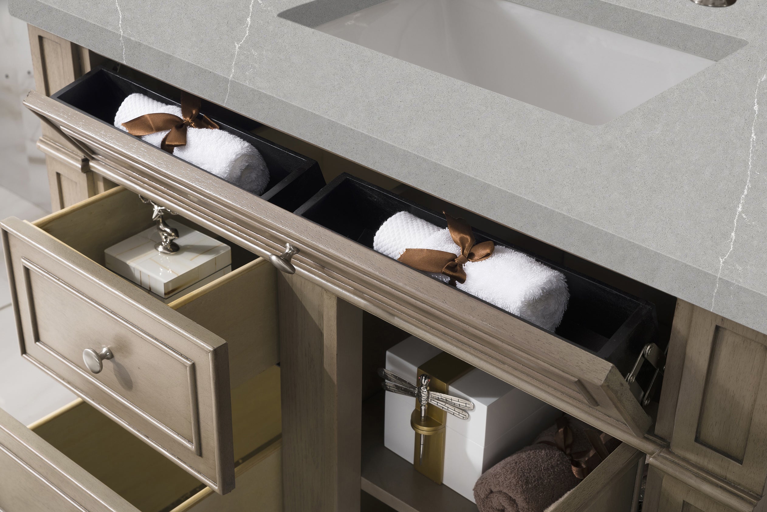 Bristol 36 Inch Single Bathroom Vanity with Whitewashed Walnut Finish & 3CM Eternal Serena Quartz Countertop - Perfect for Modern Farmhouse, Coastal, or Transitional Bathroom Designs