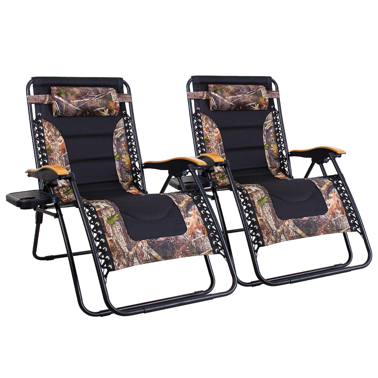 MFSTUDIO Oversized Zero Gravity Chair XL - Extra Wide Padded Folding Recliner with Cup Holder, Heavy Duty Patio Lounge Chair for Poolside, Beach, Backyard, Camping & Outdoor Relaxation (Set of 2, Camouflage) - Perfect for Sunbathing, Reading & Lounging