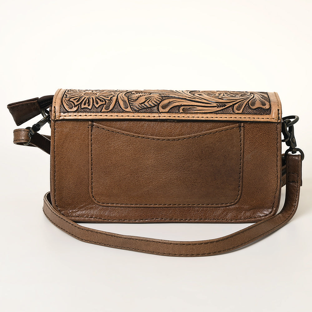 ADBG681A Genuine Leather Women's Western Handbag - American Darling Hand-Tooled Hair-On Cowhide Purse for Country Rodeo & Everyday Use