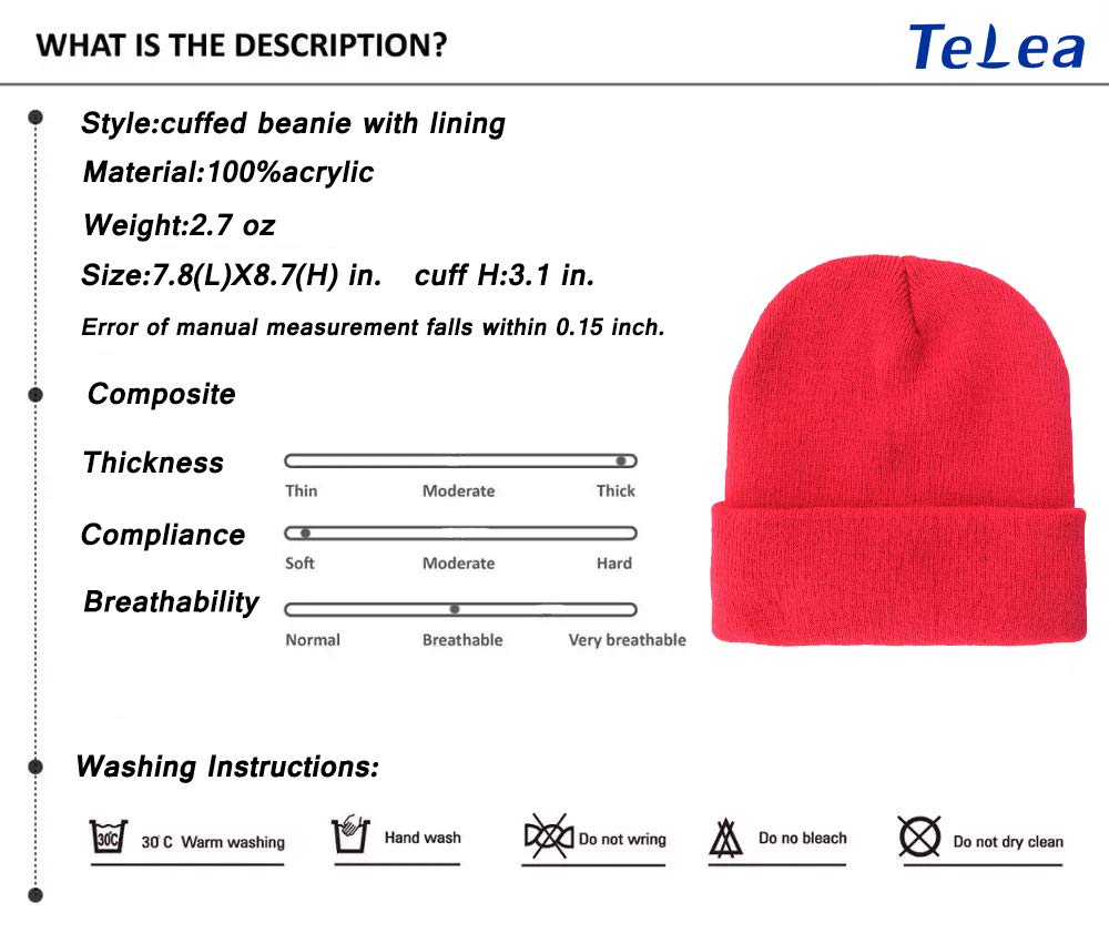 100% Acrylic Winter Cuffed Beanie with Soft Lining - Warm Unisex Hat for Men & Women - Perfect for Skiing, Snowboarding & Cold Weather Activities