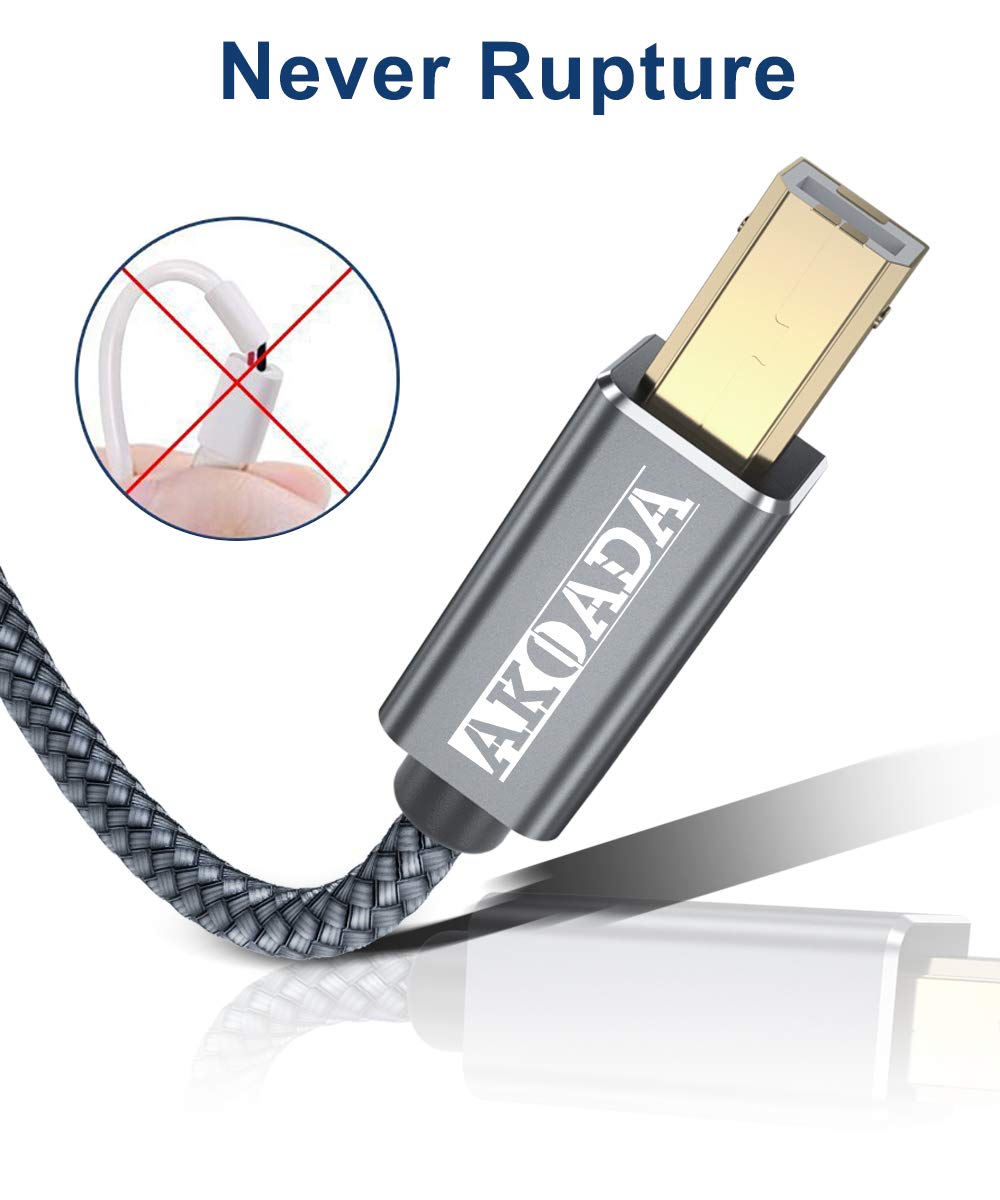 AkoaDa 10ft USB 2.0 Printer Cable - High Speed USB A Male to B Male Cord for HP, Canon, Epson Printers & Scanners - Perfect for Home Office, Studio & Business Printing Needs