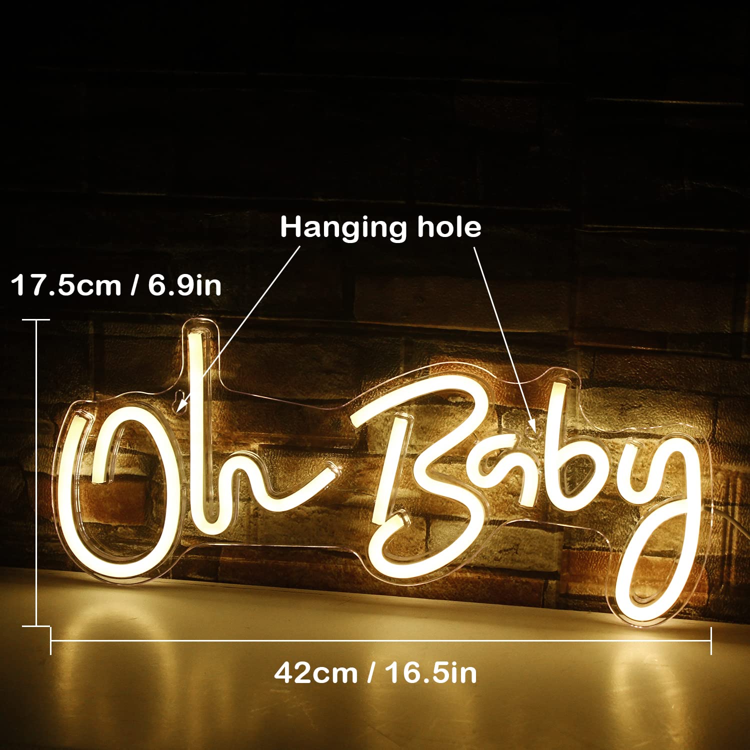 Oh Baby Neon Sign - Warm White LED Wall Decor for Nursery, Bedroom, Game Room & Bar - 16.5