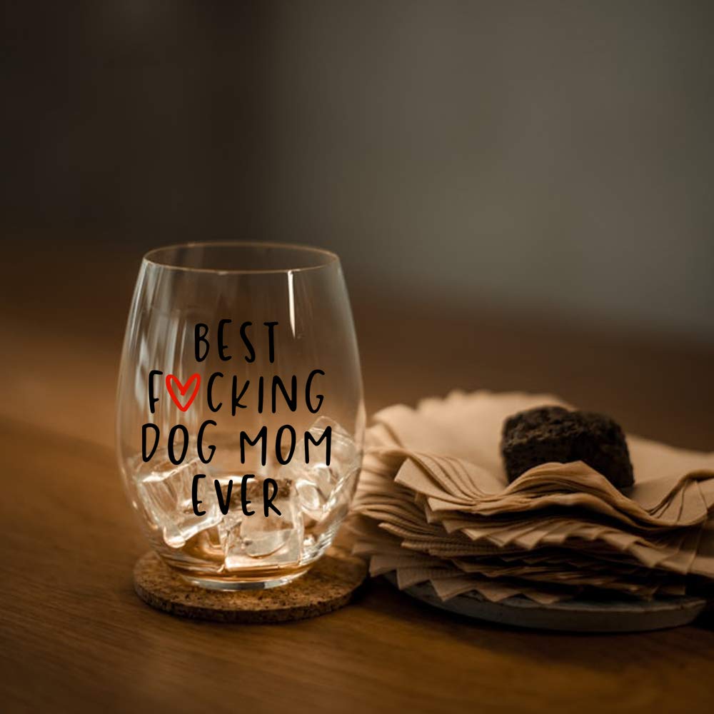 Perfectinsoy Best Dog Mom Ever Wine Glass - Funny Dog Lover Gift for Women, Dog Owners, Grandmas & Pet Lovers - Ideal for Sisters, Friends, Colleagues & Neighbors - Perfect Birthday, Mother's Day & Christmas Present for Dog Moms - Enjoy Wine Nights with Your Furry Friend