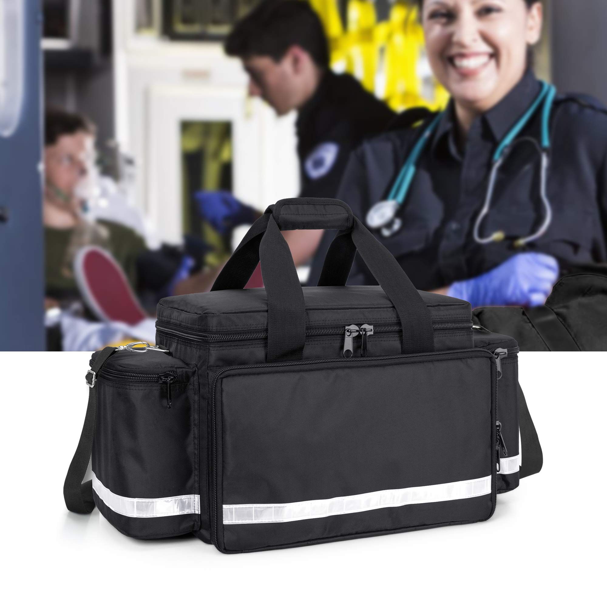 Trunab Empty First Aid Bag - Medical Duffel Trauma Kit for EMT, EMS, Paramedics - Waterproof Storage with Inner Dividers & Non-Scratch Bottom - Perfect for Emergency Response, Camping & Home Safety (Black)