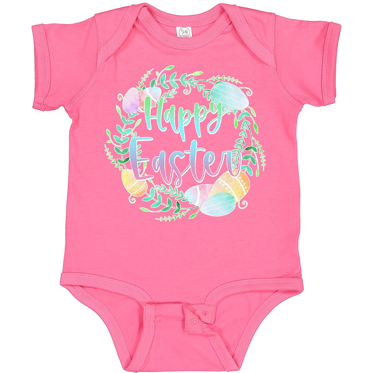 Inktastic Happy Easter Pastel Egg Wreath with Laurels Baby Bodysuit - Cute Easter Outfit for Infants & Toddlers - Perfect for Easter Photos, Family Gatherings & Spring Celebrations