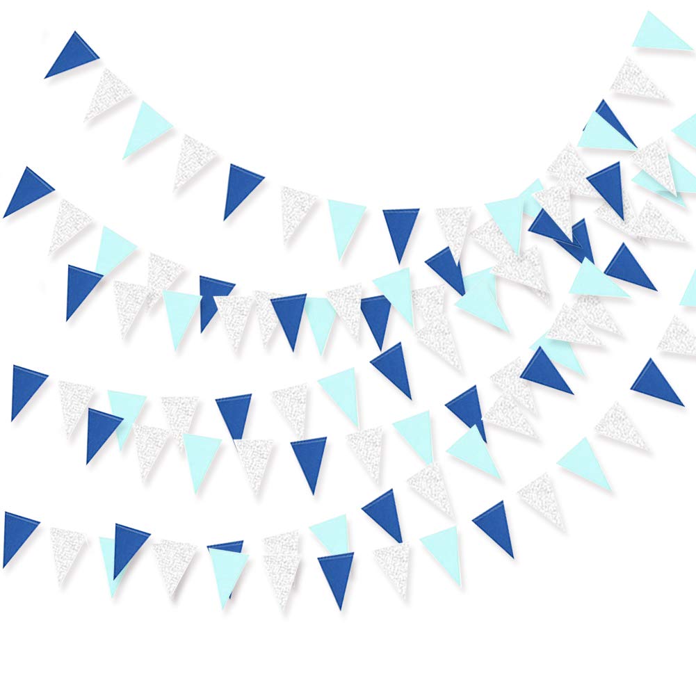 Blue Boys Baby Shower & Birthday Party Bunting Banner - Carnival Pennant Streamers, Flags & Decorations for Nursery, Birthday Celebrations & Outdoor Events