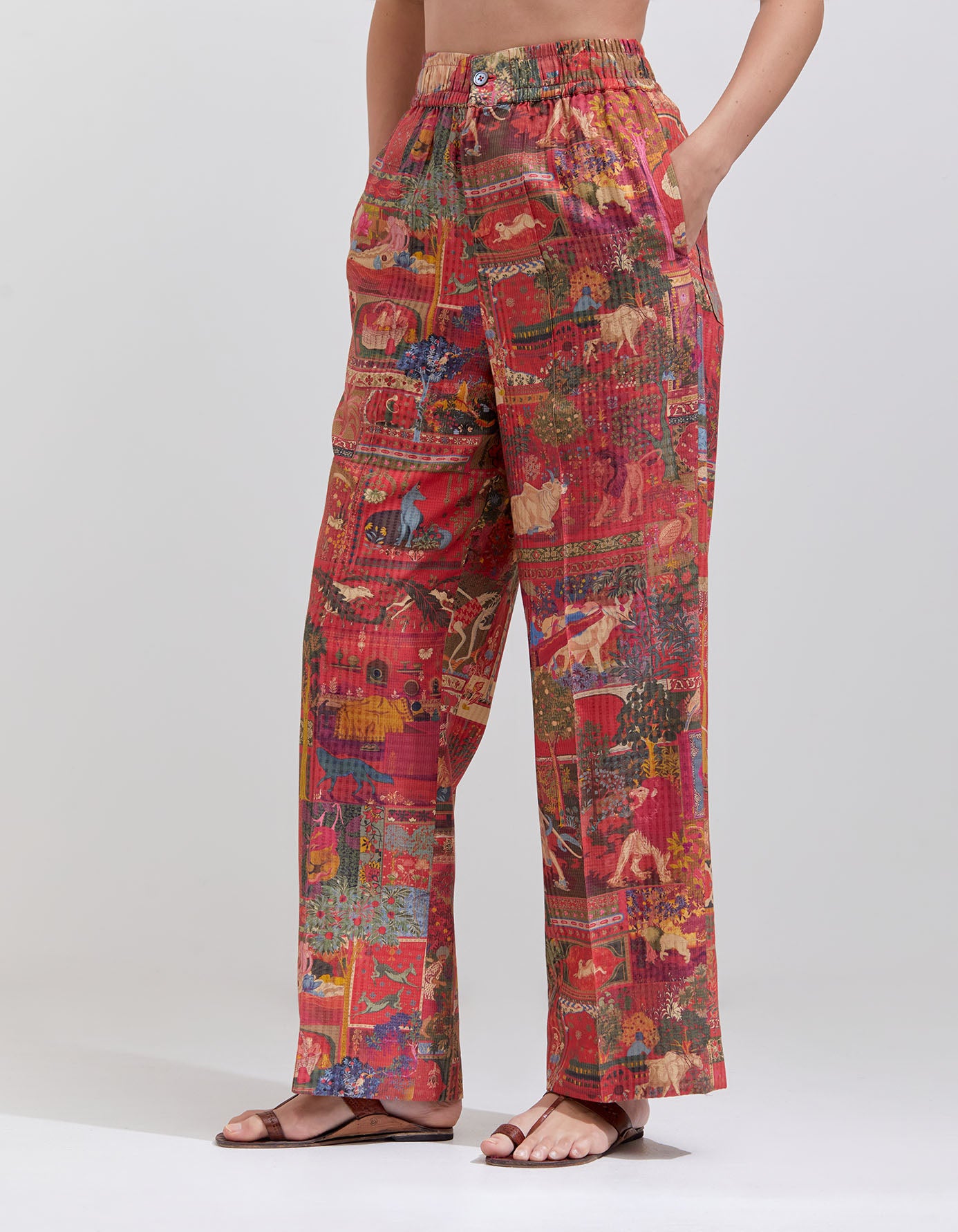 Chandrika Women's Cotton Silk Checkered Trousers in Crimson - Elegant and Comfortable for Casual Wear, Office, and Travel
