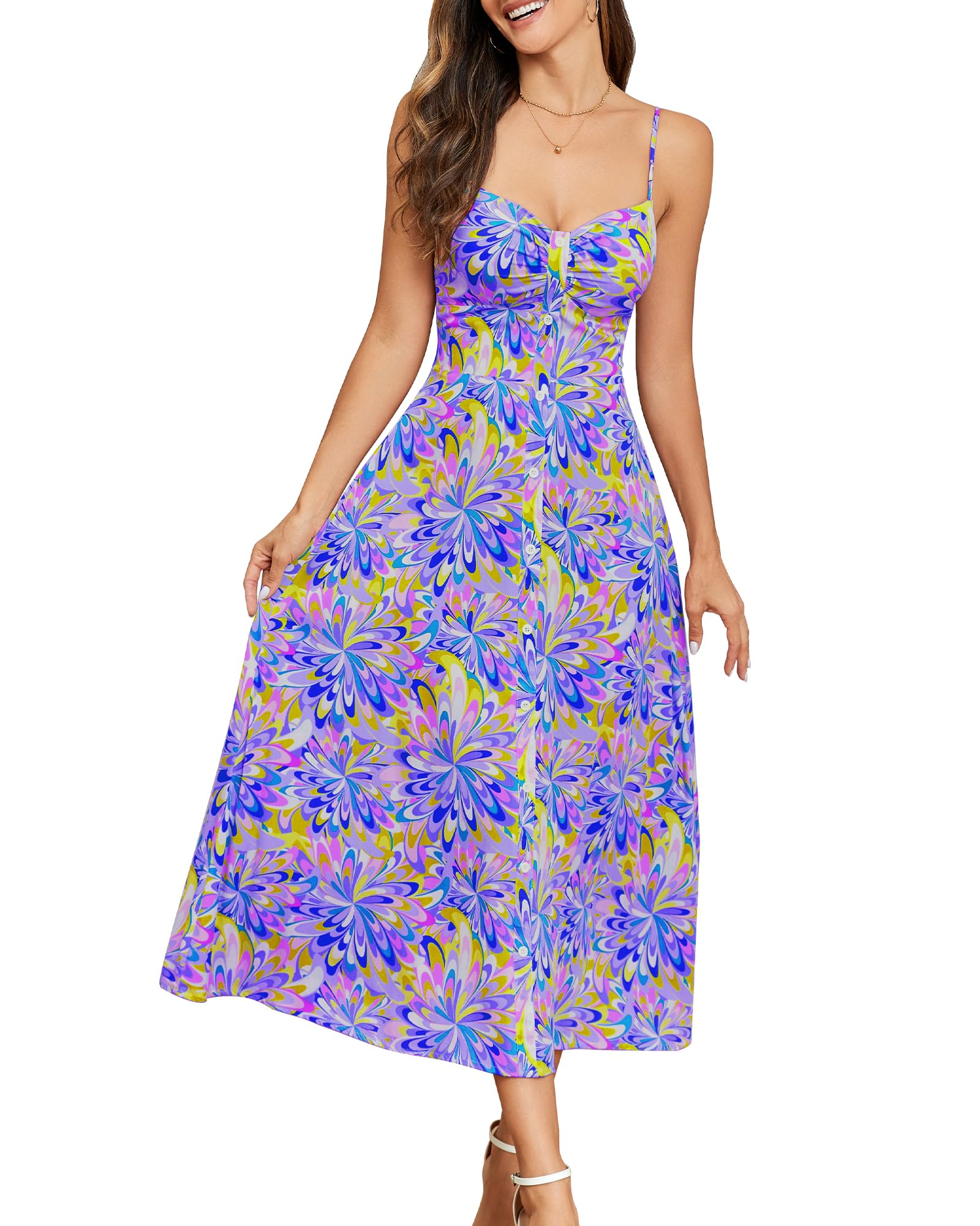 **Women's Floral V-Neck Spaghetti Strap Maxi Sundress - Boho Beach Dress for Summer 2025 | Perfect for Vacations, Pool Parties & Casual Outings**