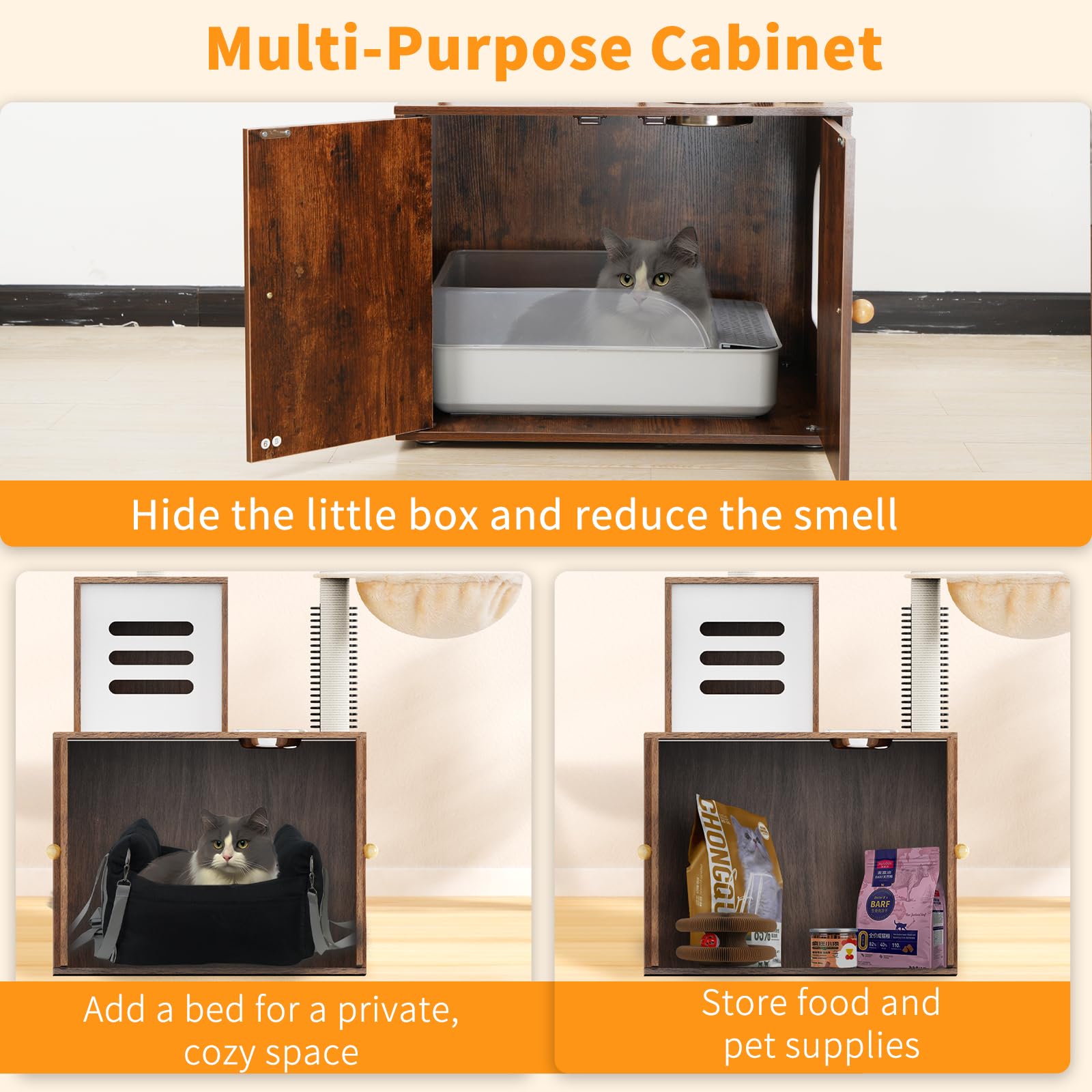 72 Inch Tall Cat Tree with Hidden Litter Box - All-in-One Cat Climbing Tower with Scratching Posts, Perch, Platform & Food Station - Multi-Level Indoor Cat Furniture for Small Spaces - Perfect for Apartments & Homes with Multiple Cats