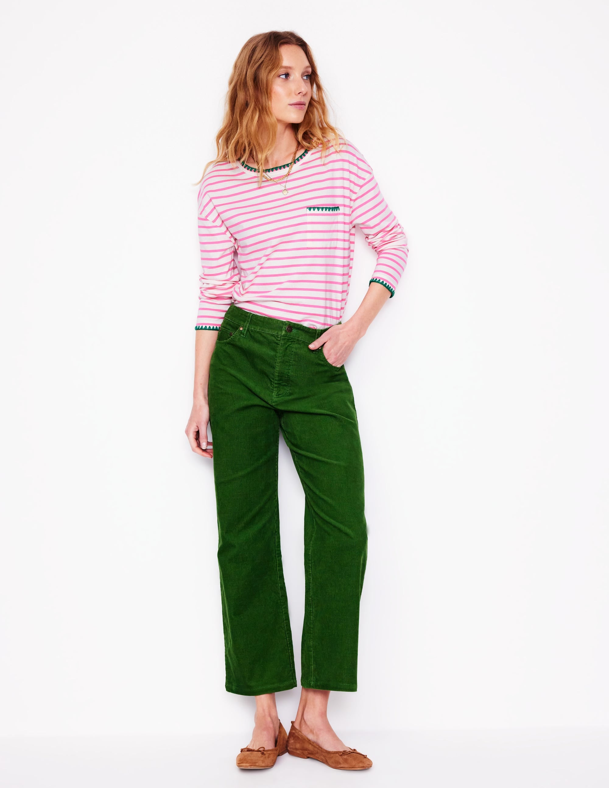Blanket Stitch Boxy Top in Ivory & Pink Rose | Women's Casual Loose Fit T-Shirt | Perfect for Everyday Wear & Layering Outfits