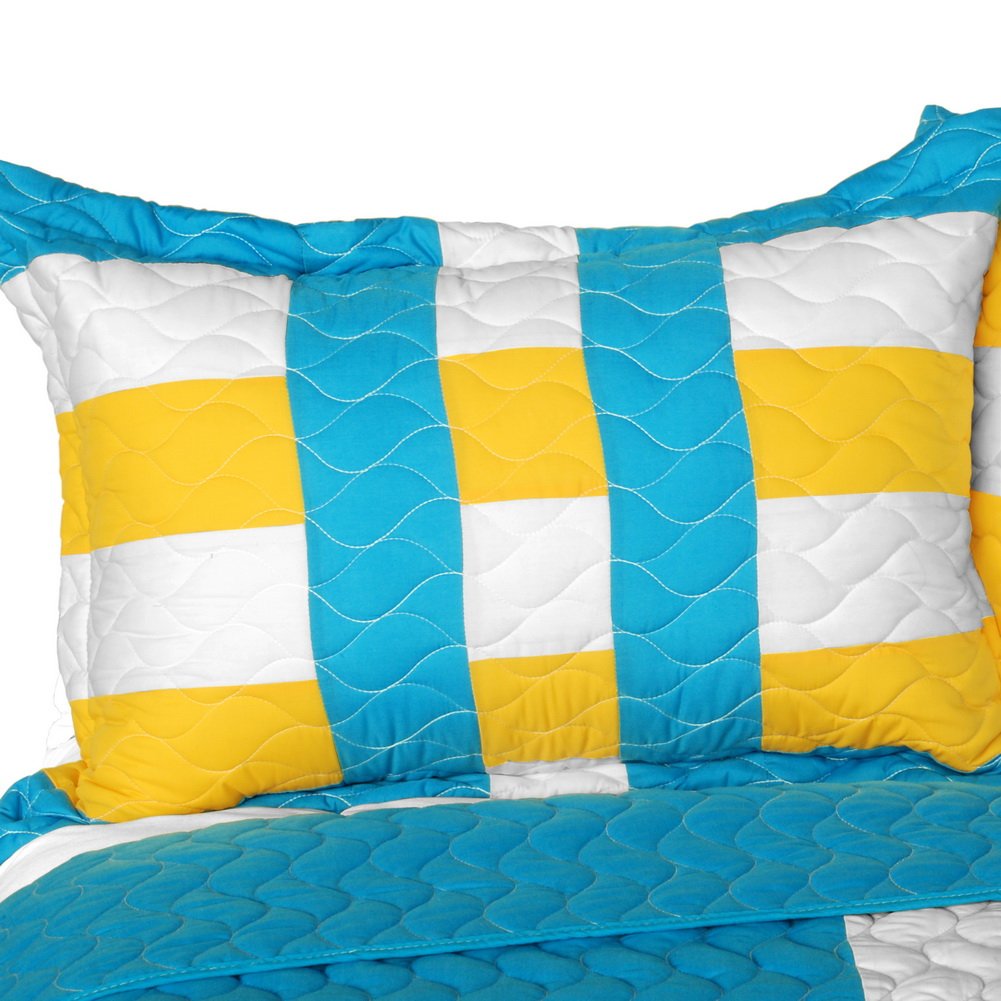Tower Vienna Vermicelli-Quilted Patchwork Geometric Quilt Set - Full/Queen Size Bedding for Modern & Bohemian Bedrooms