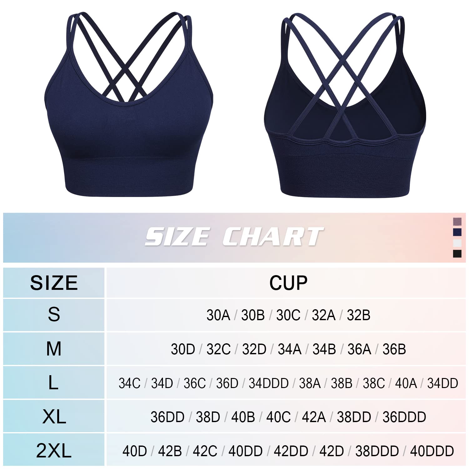 VEQKING Women's Cross Back Sports Bra - Medium Support Seamless Yoga Bra with Removable Pads - 3 Pack for Workout, Fitness, Running & Gym