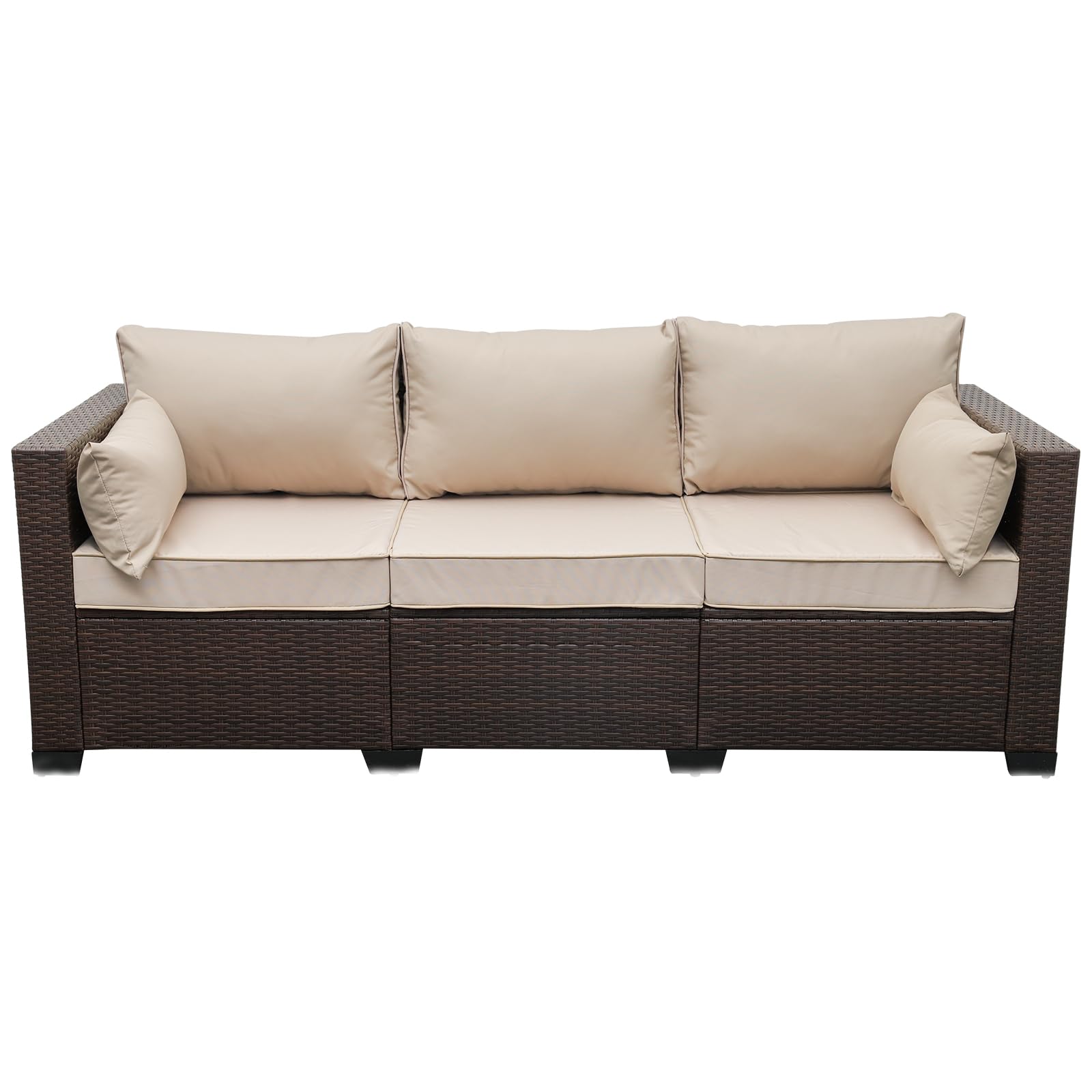 WAROOM 3-Seat PE Wicker Patio Sofa Set - Brown Rattan Outdoor Deep Seating Furniture with Non-Slip Beige Cushions | Perfect for Poolside, Garden, Deck & Backyard Relaxation