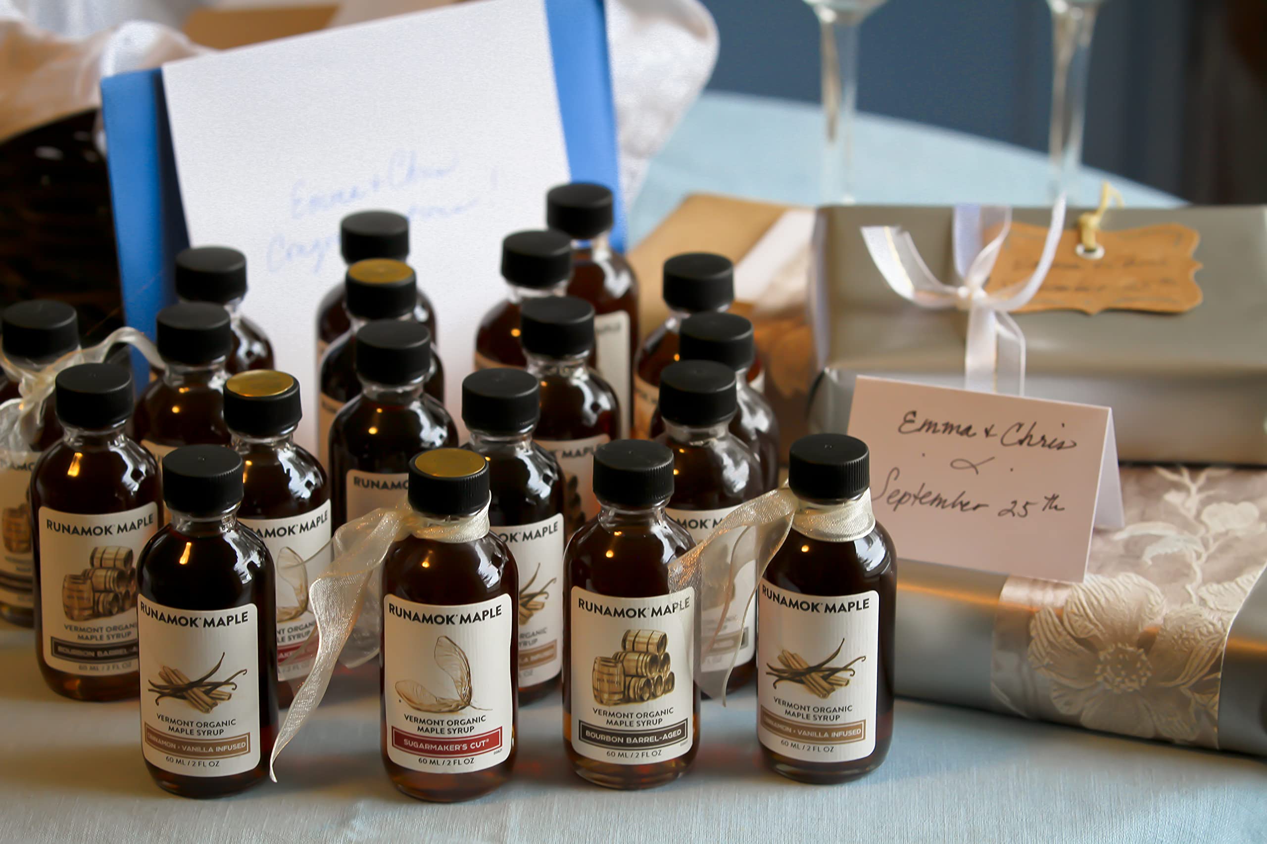 Premium Bourbon Barrel-Aged Maple Syrup Mini Bottles (2 Fl Oz/60ml) - 24-Pack for Wedding Favors, Stocking Stuffers & Gourmet Gifts | Pure Vermont Maple Syrup Sampler | Perfect for Pancakes, Cocktails & Dessert Toppings
