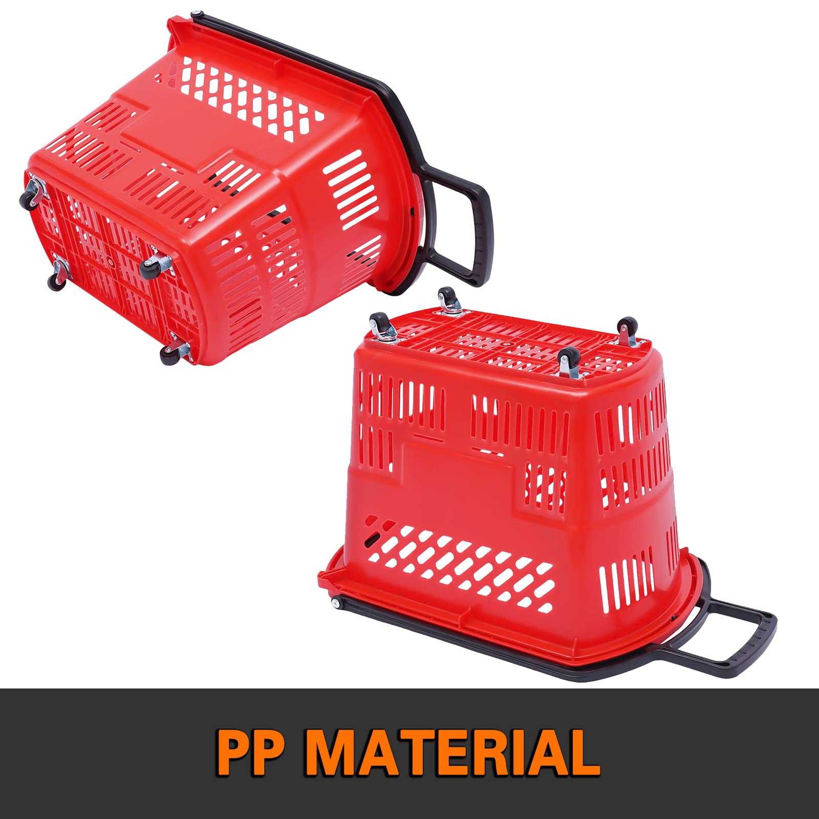 **6-Piece Rolling Shopping Cart Set - 35L Plastic Shopping Basket with Handles & Wheels, Portable Retail Store Basket (19