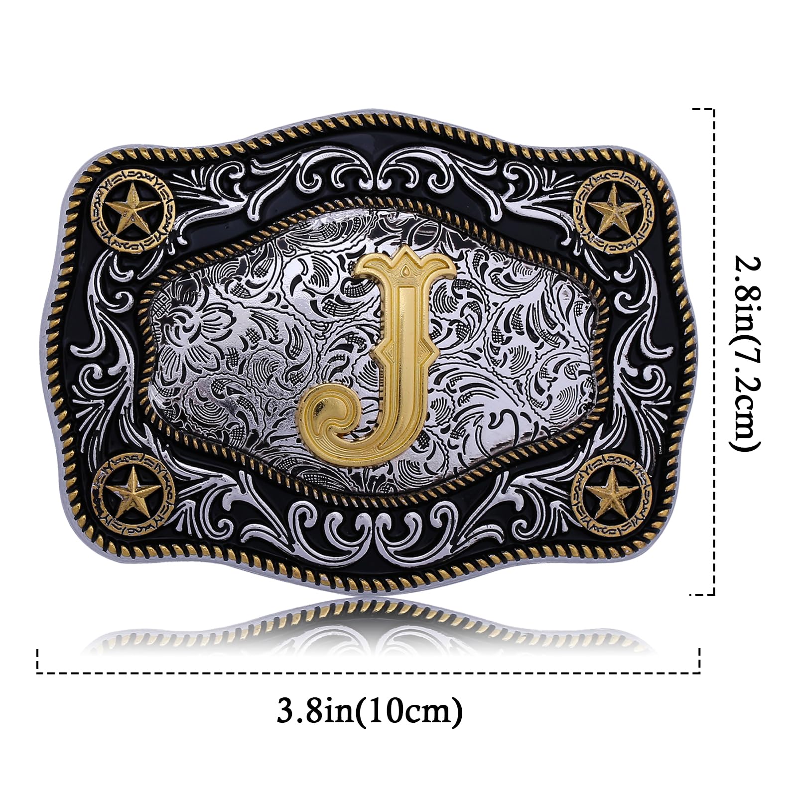 Custom Initial Western Belt Buckle for Men & Women - Large Gold Cowboy Belt Buckles A to Z (ABC, DJ, MR) - Perfect for Rodeo, Country Music Festivals & Western Fashion