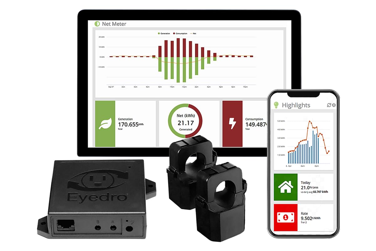 EYEDRO-HOME Smart Energy Monitor with Solar/Net Metering - Track Real-Time Electricity Usage & Historical Data via WiFi/Ethernet (2.4GHz) - Reduce Power Bills & Generate Energy Reports - Perfect for Home Solar Systems & Energy Efficiency Monitoring