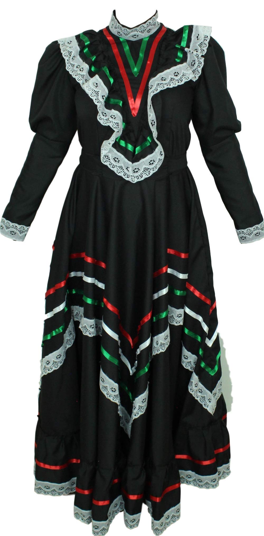 Authentic Mexican Jalisco Dress - Traditional Folklorico Costume for Women (Size L, Black) | Perfect for Cinco de Mayo, Fiesta, Dance Performances & Cultural Events