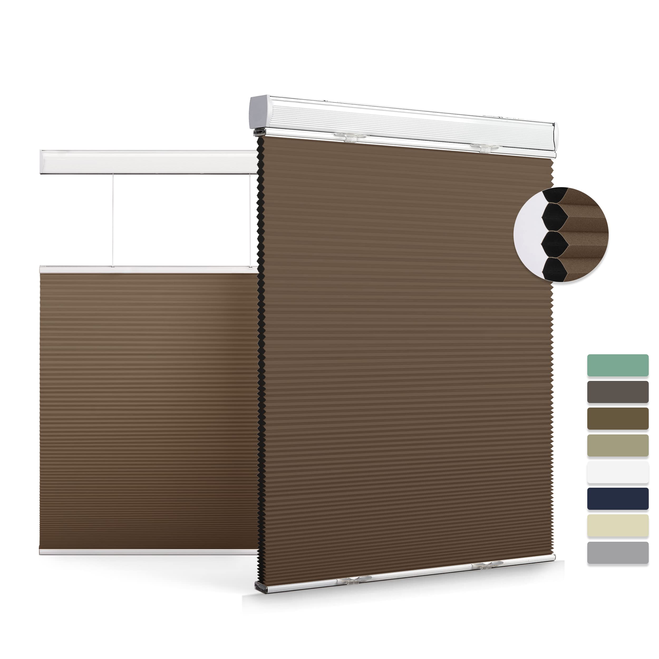 Boolegon Cordless Top Down Bottom Up Cellular Shades - Blackout Honeycomb Blinds for Windows, Custom Size 23