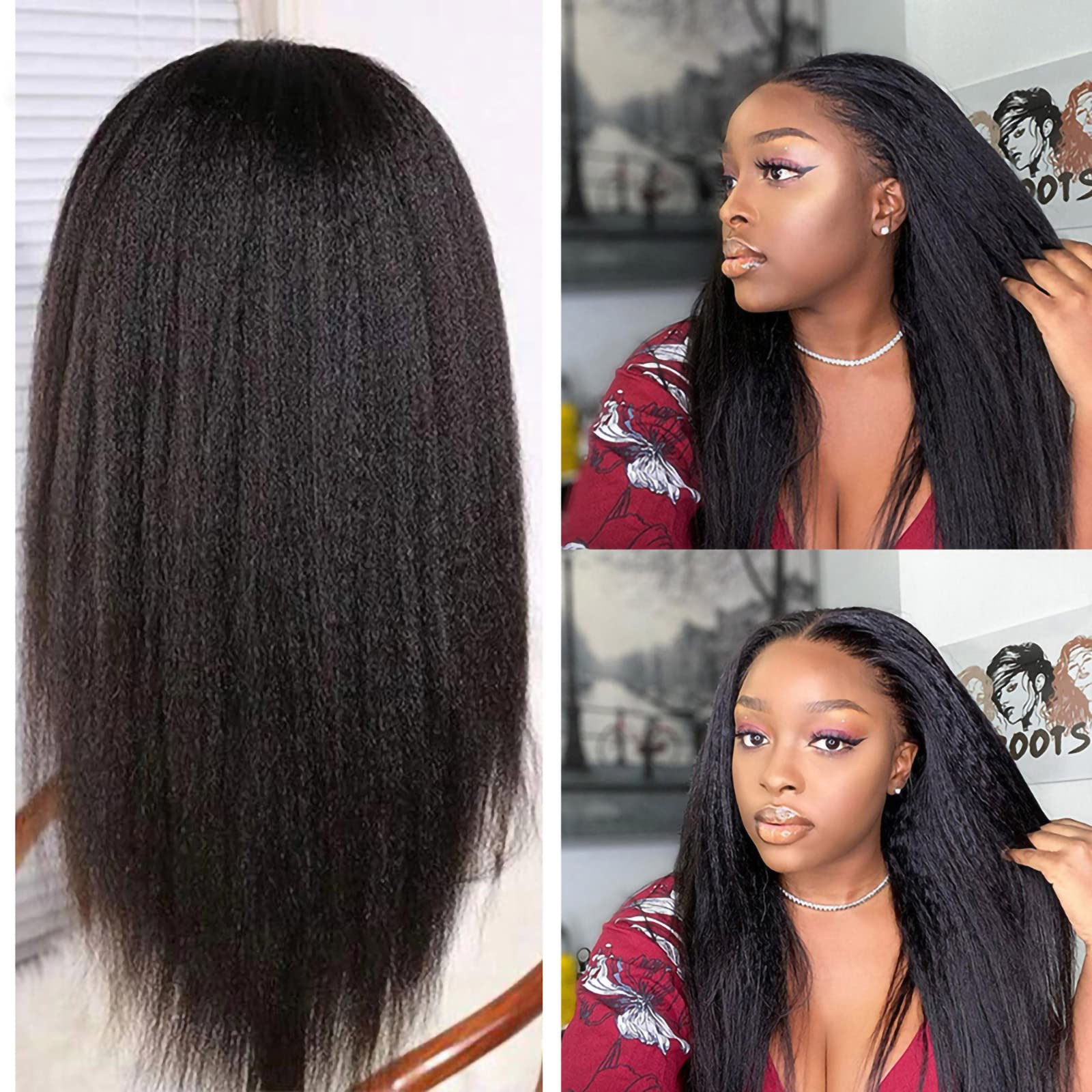 13x6 Kinky Straight Human Hair Wig for Women - 180% Density HD Transparent Lace Front Wig with Pre Plucked Baby Hair & Natural Hairline | Brazilian Virgin Human Hair | 22 Inch | Perfect for Daily Wear, Cosplay & Special Occasions