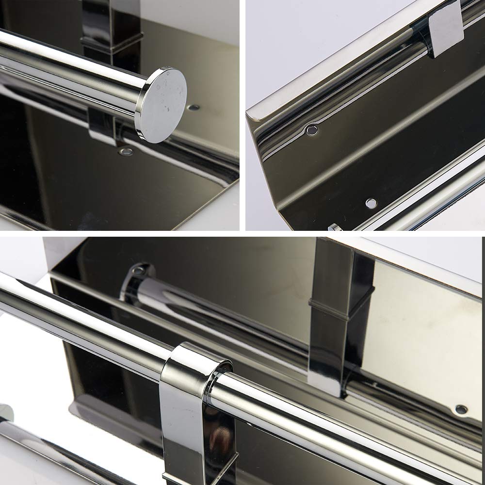 Premium 304 Stainless Steel Double Toilet Paper Holder with Shelf - Brushed Nickel Wall Mounted Bathroom Tissue Roll Dispenser | Space Saving Modern Design for Bathroom, Kitchen & RV