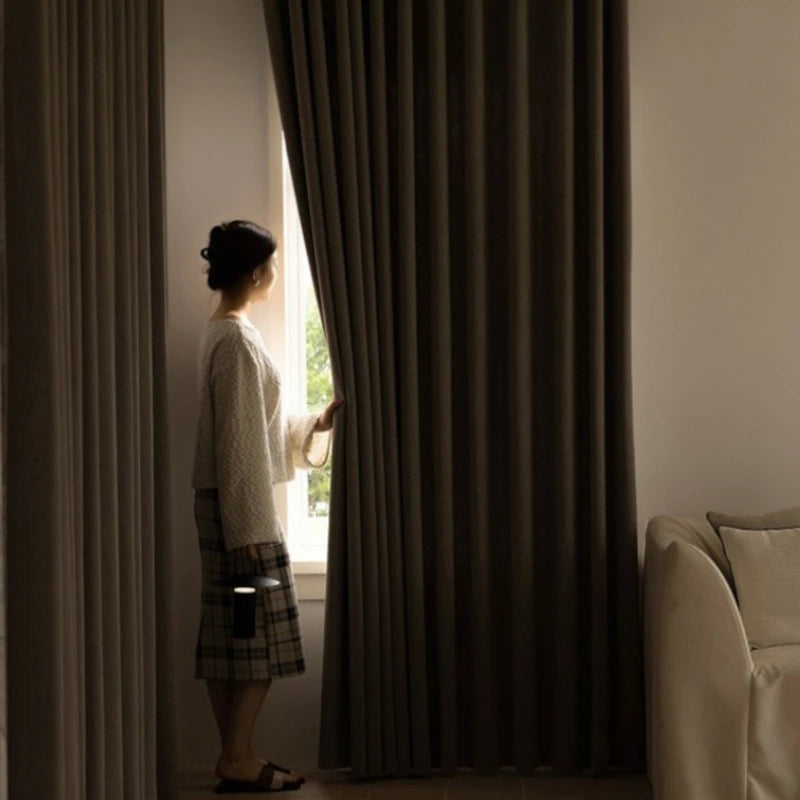 Natasha Cotton Linen Cross Weave Blackout Curtains for Bedroom - Thermal Insulated Window Drapes for Living Room & Nursery, Noise Reducing & Light Blocking Home Decor