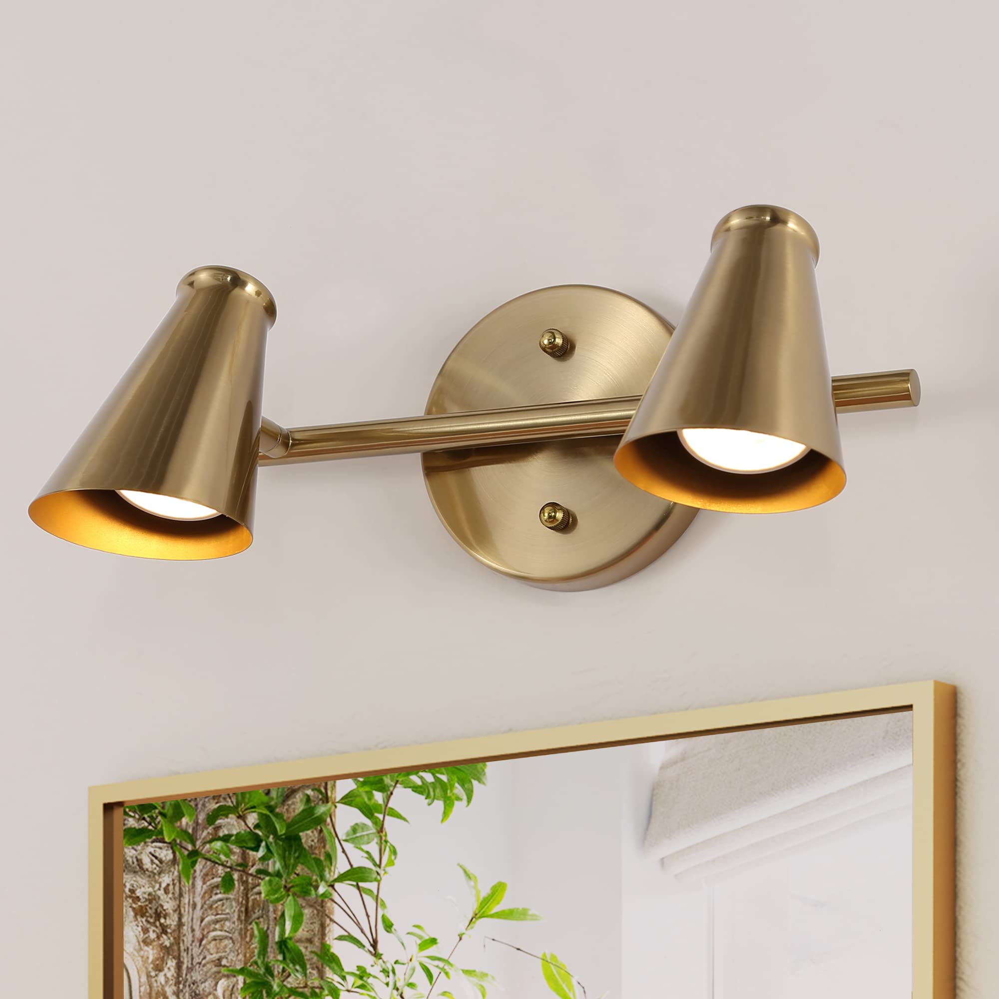 Durent Gold Bathroom Light Fixtures - 2 Light Modern Vanity Lighting with Slant-Cut Metal Shades for Mirror Illumination | Perfect for Bathroom, Powder Room & Dressing Area Makeup Lighting
