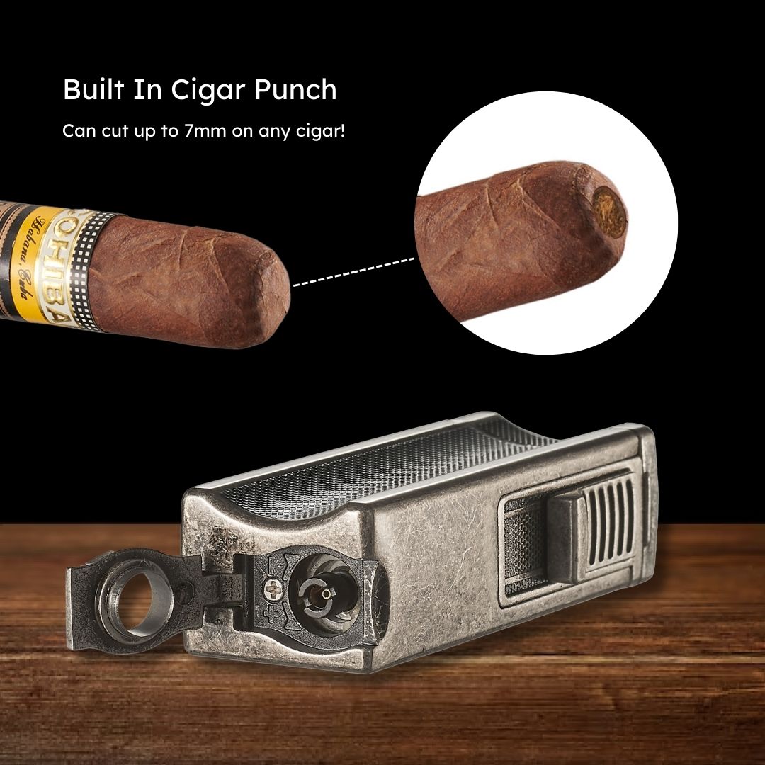 Visol Ridge Antique Single Flame Torch Lighter with Cigar Rest - Windproof Butane Lighter for Cigars, Cigarettes & Outdoor Use - Perfect for Smoking, Camping & BBQ Accessories