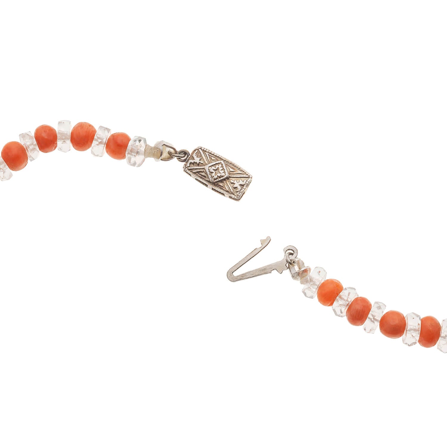 Art Deco Coral & Rock Quartz Crystal Beaded Necklace - 34.5 Inch Statement Jewelry for Women, Boho Chic Accessory for Parties, Weddings & Special Occasions