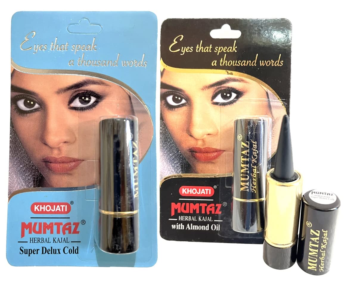2 Pack Premium Natural Black Kajal Eyeliner - Smudge Proof, Waterproof & Long Lasting - Herbal Kajal with Almond Oil for Cooling & Refreshing Eyes - Perfect for Daily Makeup, Parties & Special Occasions
