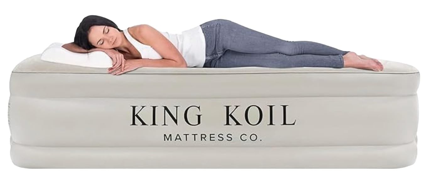 King Koil Luxury Twin Air Mattress with Built-in High-Speed Pump - Premium Inflatable Blow Up Bed for Home, Guest Room & Camping | Waterproof Double High Airbed for Comfortable Sleep & Travel