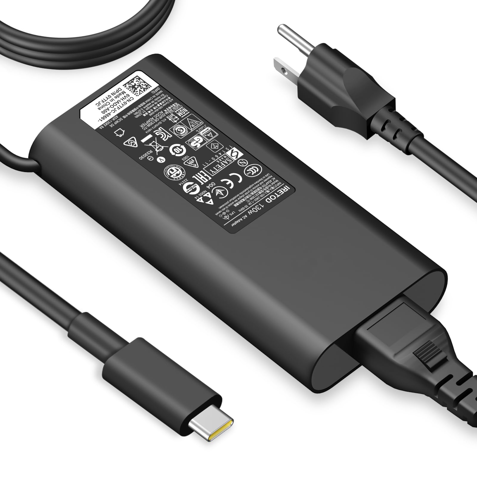 130W USB-C Fast Charger for Dell Laptops - High-Speed Power Adapter Compatible with XPS, Inspiron, Latitude | Perfect for Home, Office & Travel Use