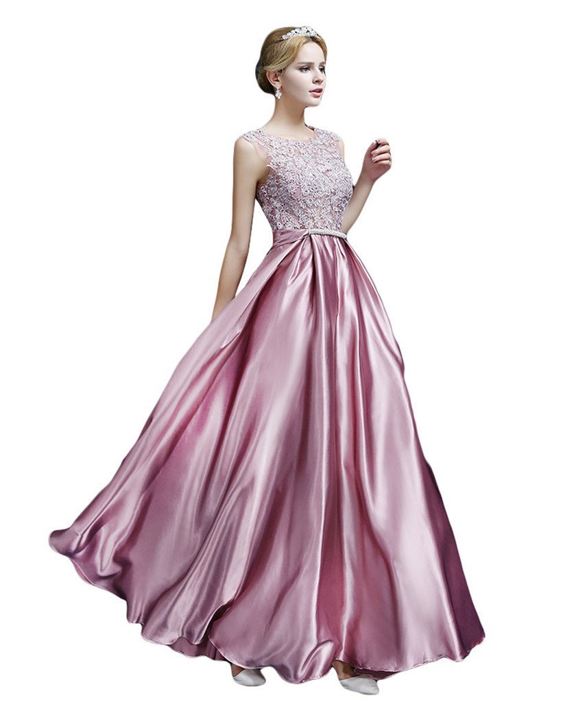 Elegant Women's Long Satin Bridal Dress with Lace Details - Perfect for Prom, Wedding, and Formal Party Occasions