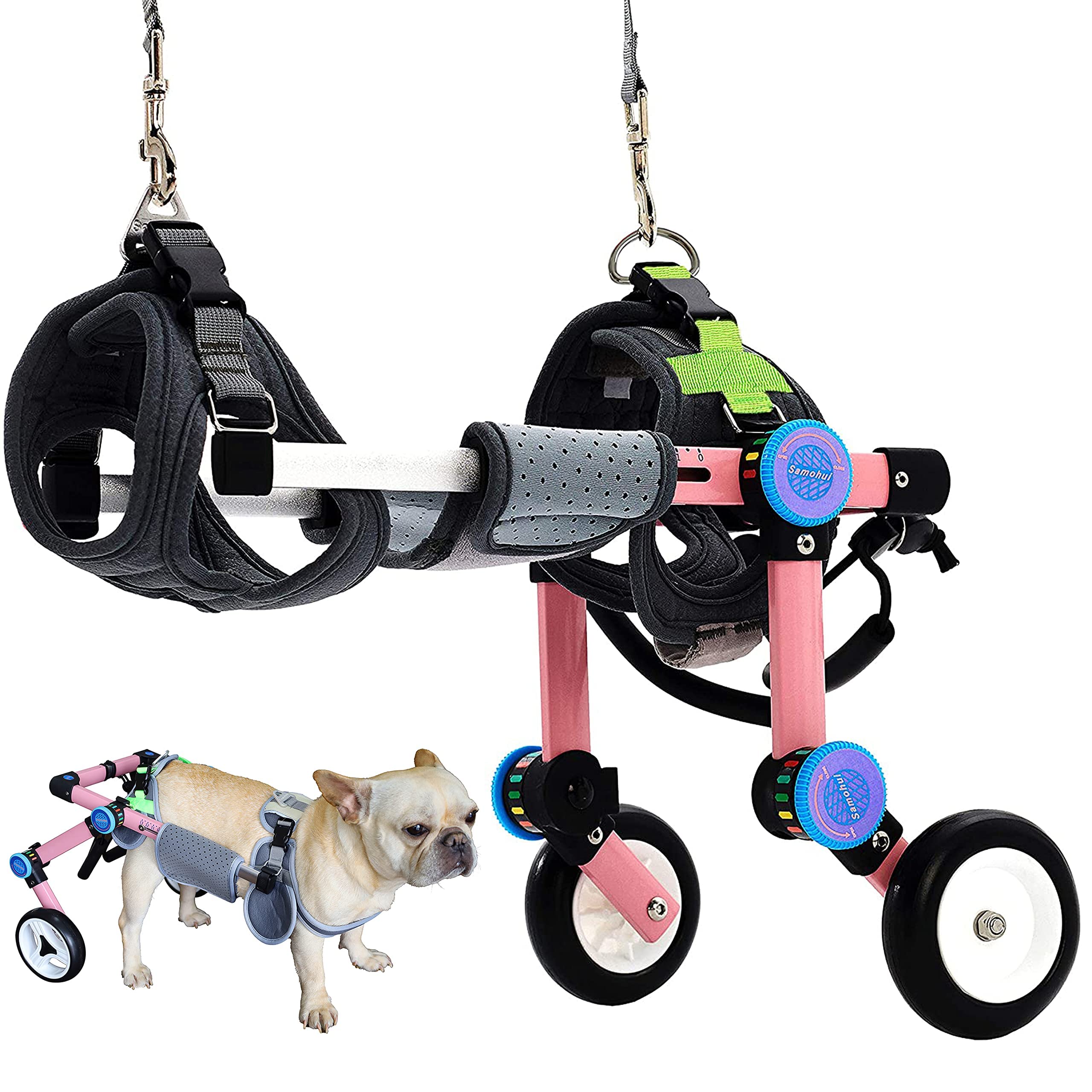 Adjustable Foldable Dog Wheelchair for Small Pets - XXS Pink Support for Hind Leg Paralysis & Mobility Recovery - 5 Sizes Available - Perfect for Rehabilitation & Daily Walks