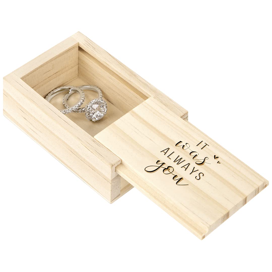 Koyal Wholesale 'It Was Always You' Engraved Wooden Ring Box with Lid - Rustic Wedding Proposal Ring Bearer Box, Keepsake Jewelry Gift for Engagement, Anniversary & Special Occasions | Perfect for Romantic Proposals, Wedding Ceremonies & Jewelry Storage